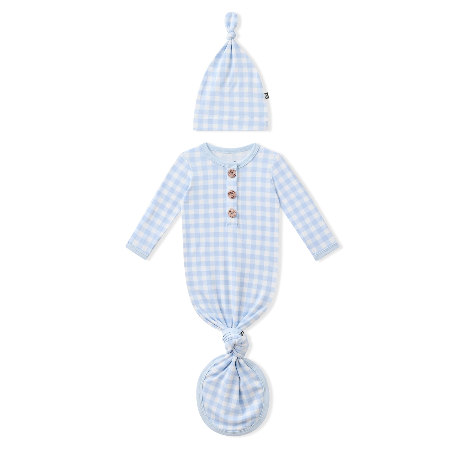 Knotted Gown with Hat Set in Gingham Breeze shown on a white background