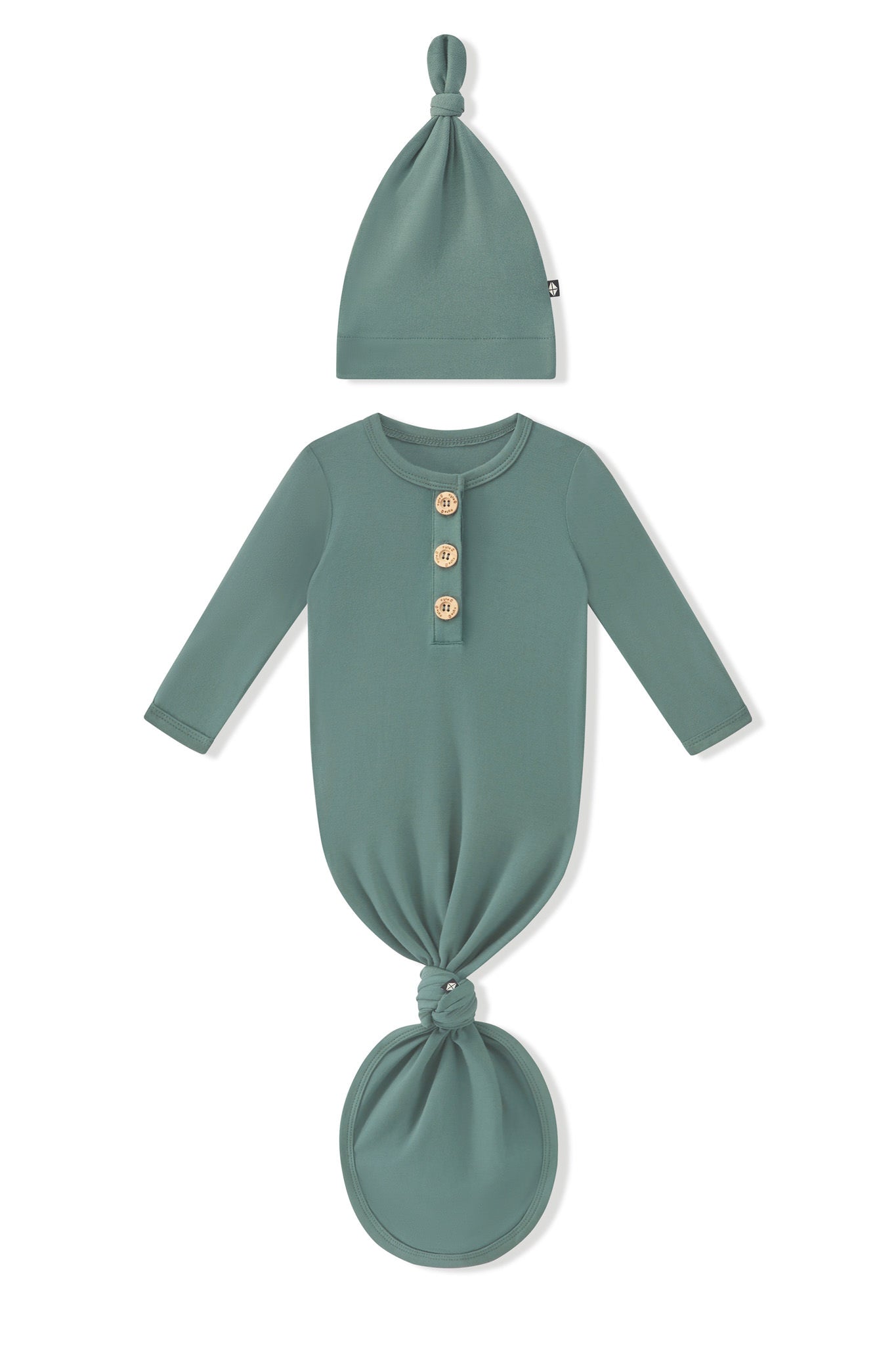 Knotted Day Gown with Hat Set in Pine on a white background