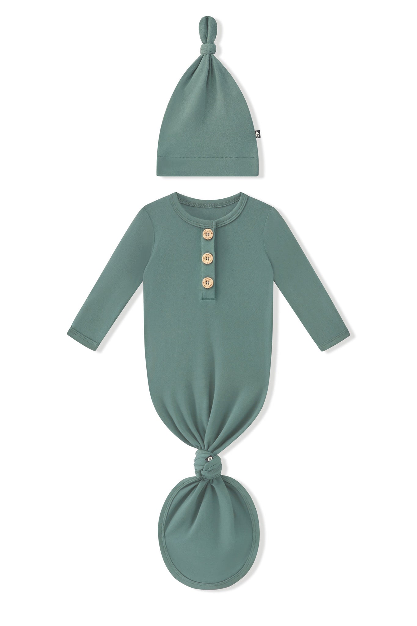 Knotted Day Gown with Hat Set in Pine on a white background