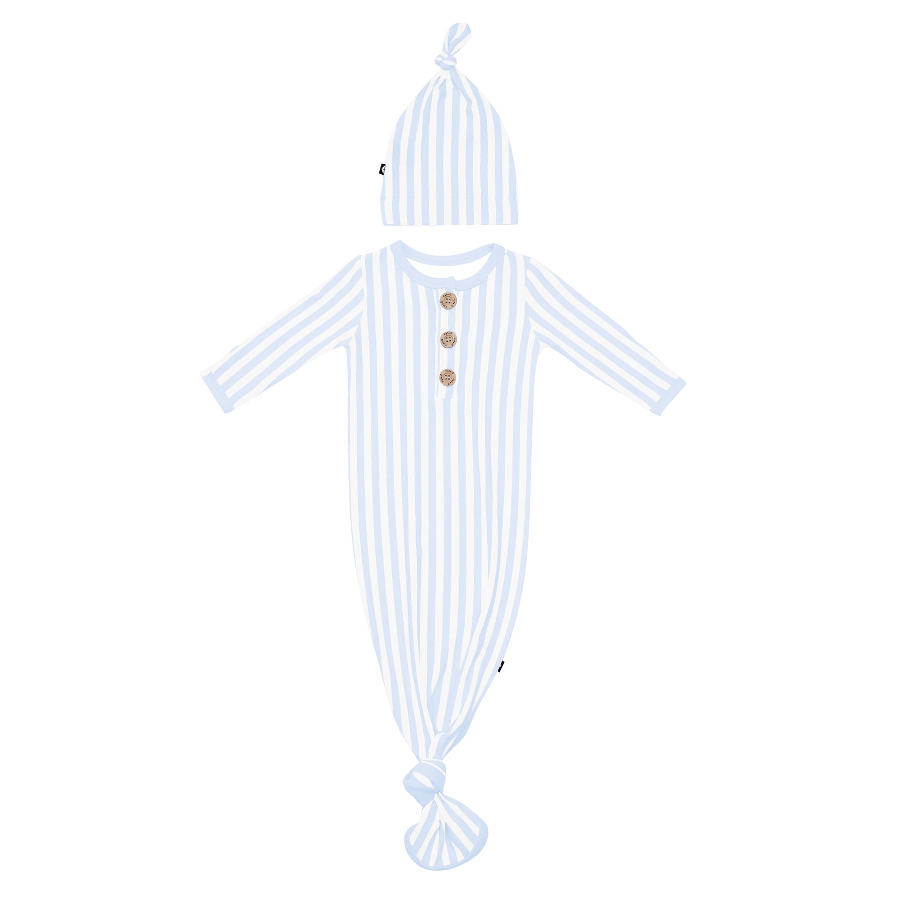 Product photo of the Knotted Gown with Hat Set in Small Mist Stripe