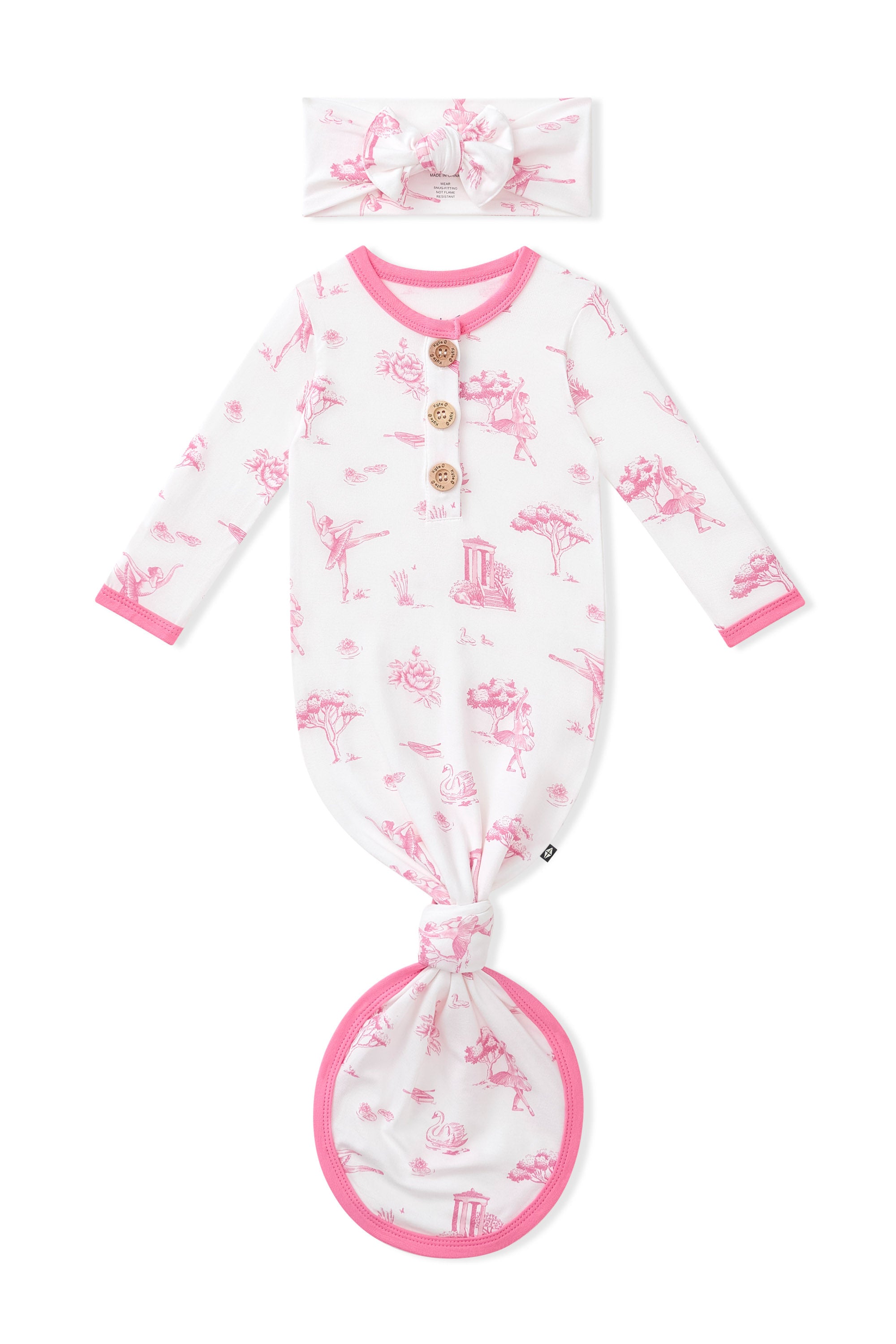 Product photo of the Knotted Gown with Bow Set in Toile Ballet on a white background