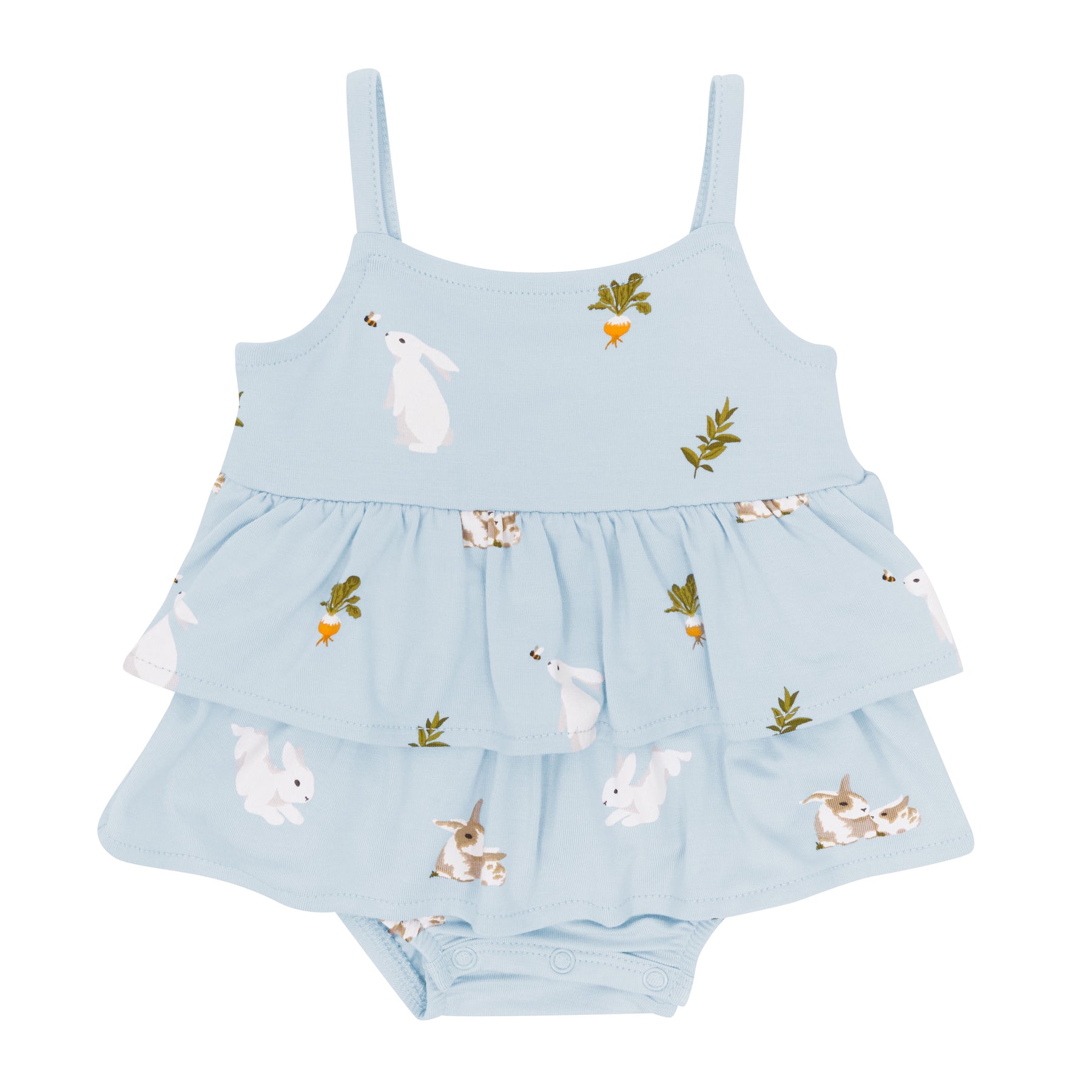 Spaghetti Strap Ruffle Romper in Ice Rabbit