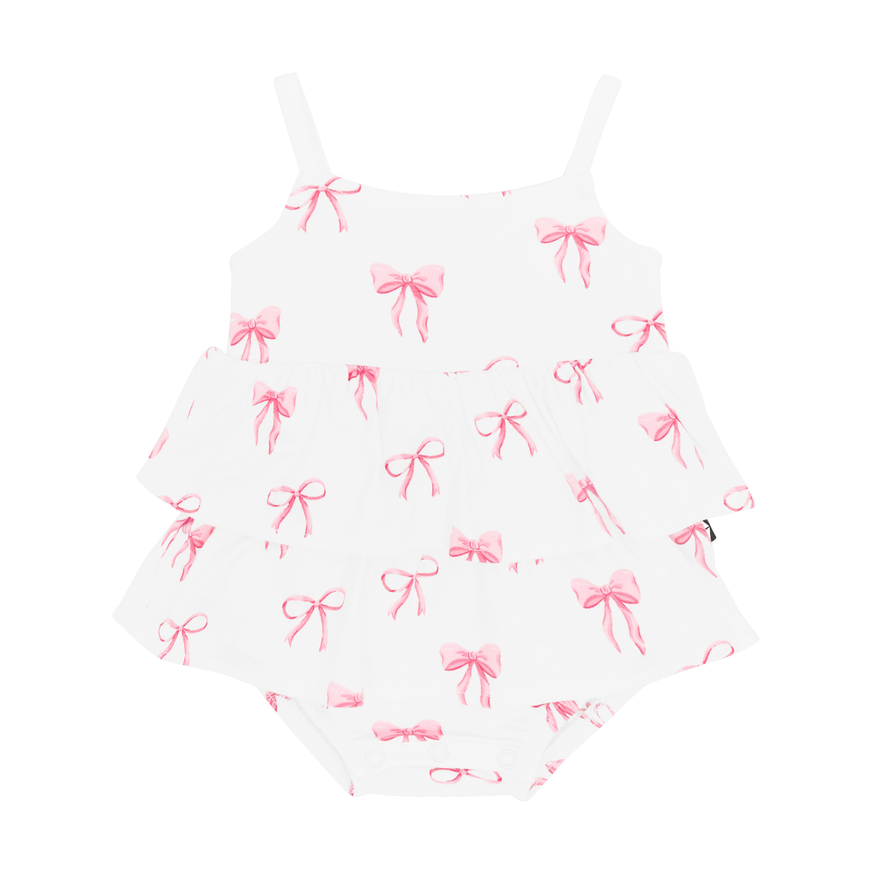 Kyte Baby's Spaghetti Strap Ruffle Romper in Bow