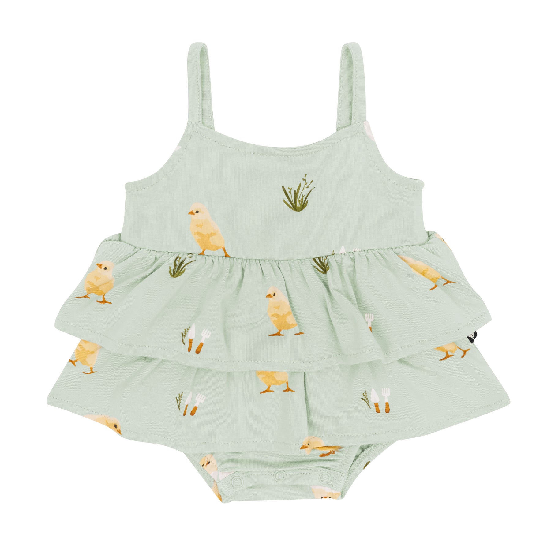 Spaghetti Strap Ruffle Romper in Aloe Chick