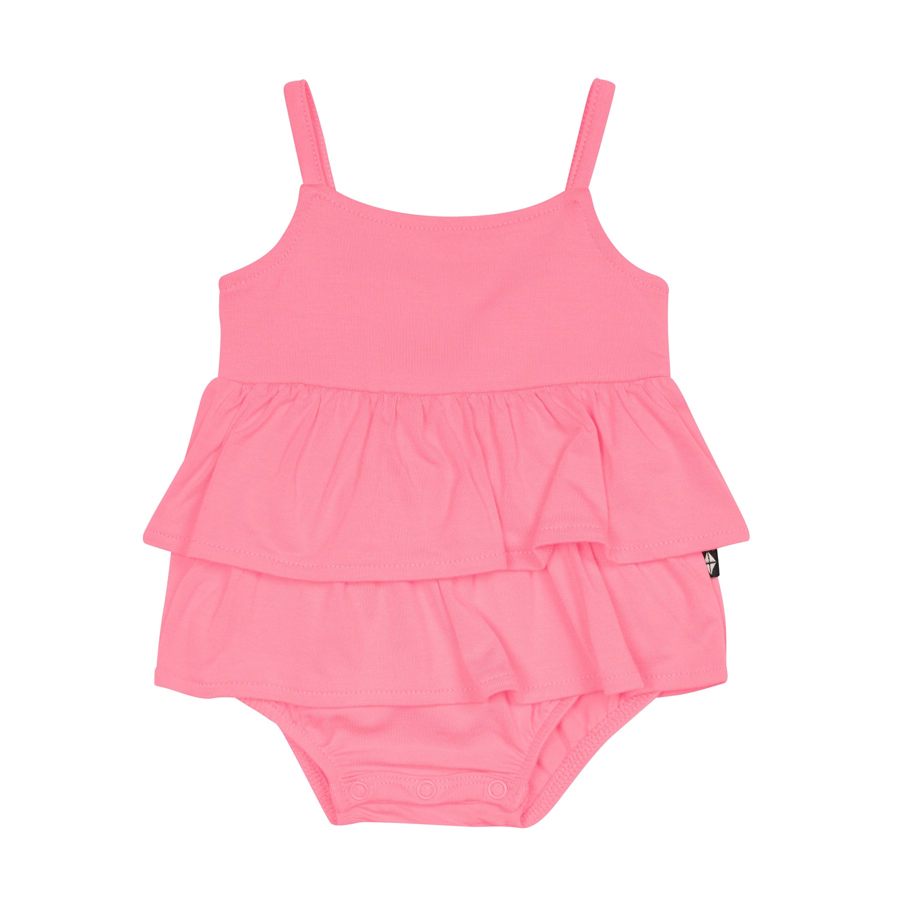 Spaghetti Strap Ruffle Romper in Guava