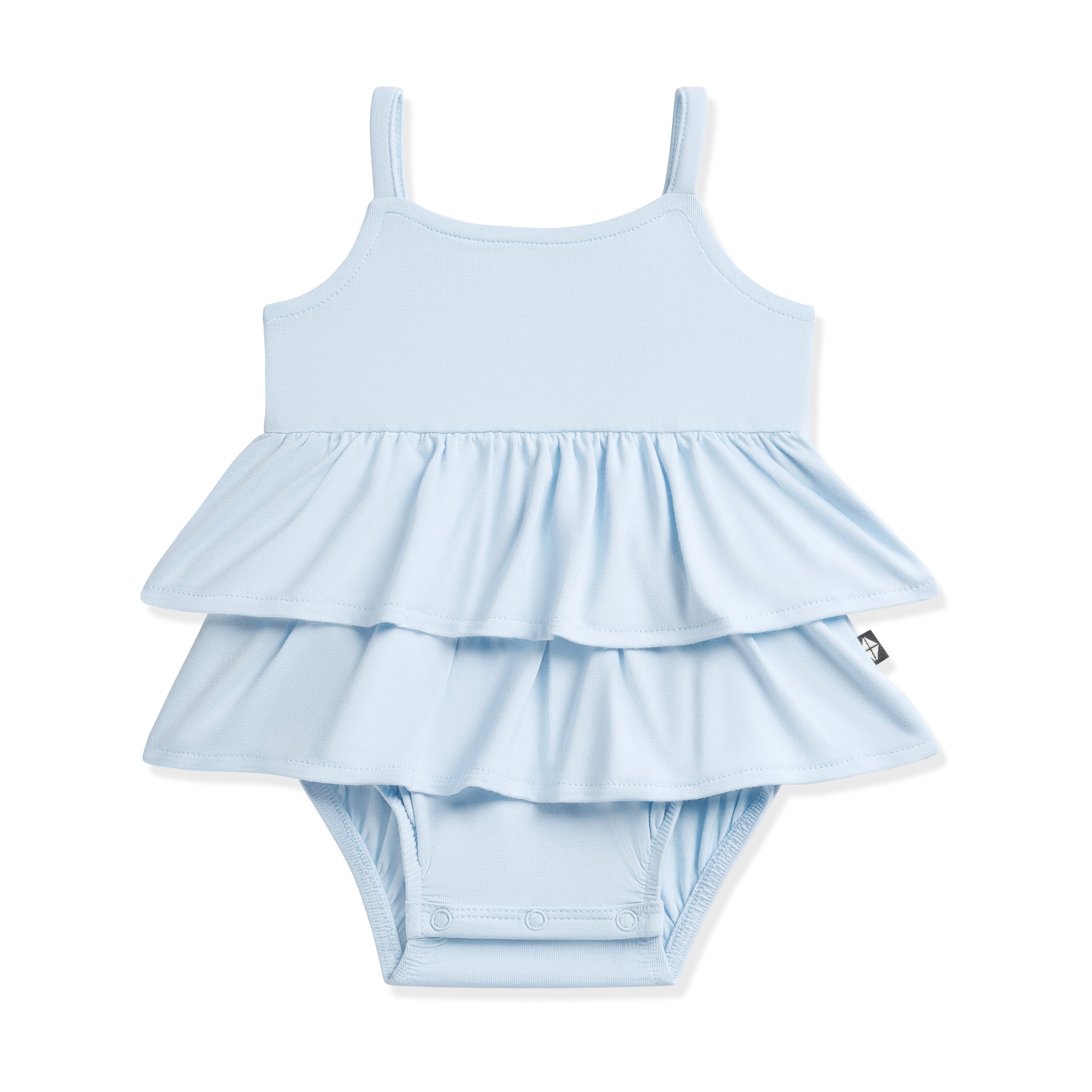 Product photo of the Spaghetti Strap Ruffle Romper in Breeze