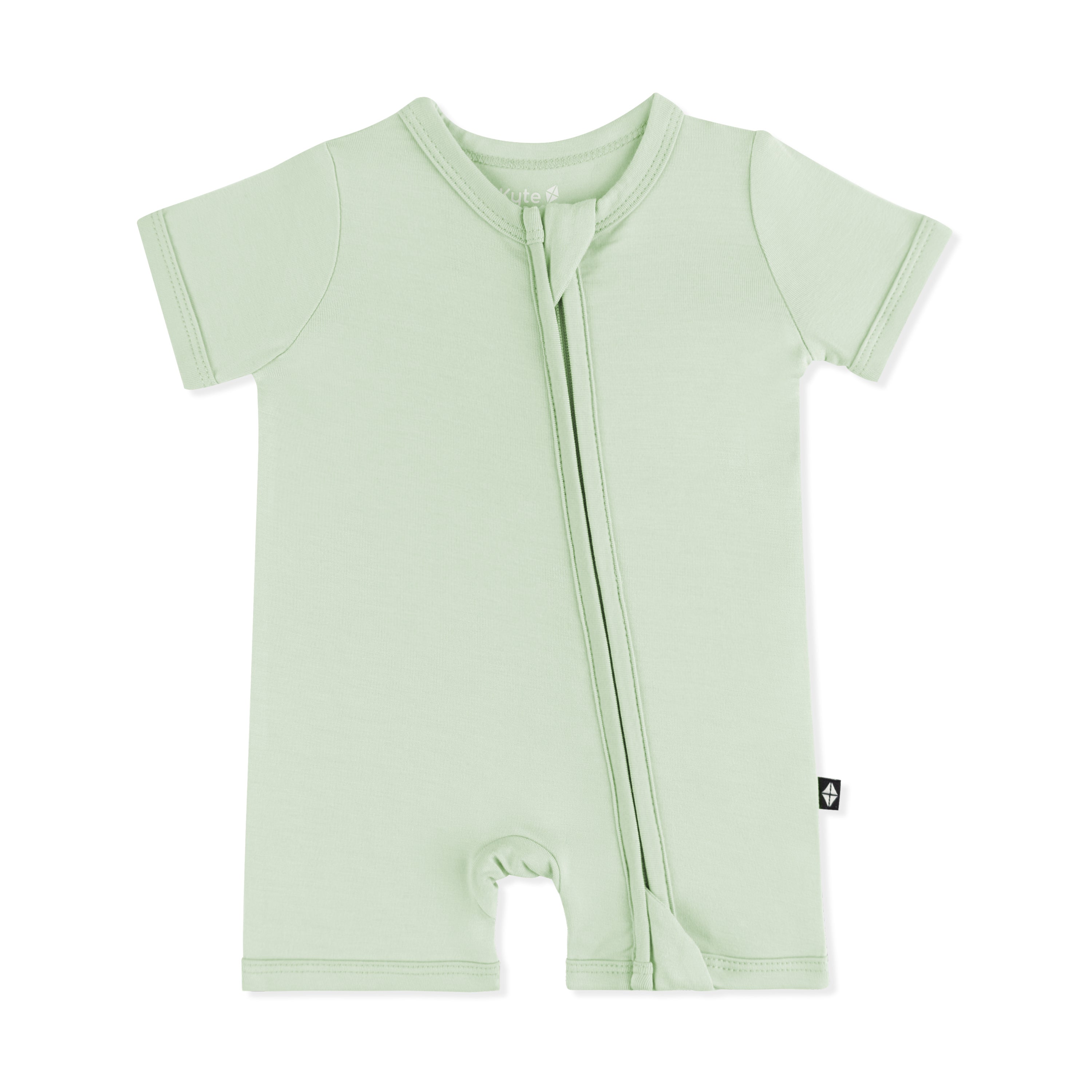 Product photo of the Zipper Shortall Romper in Basil