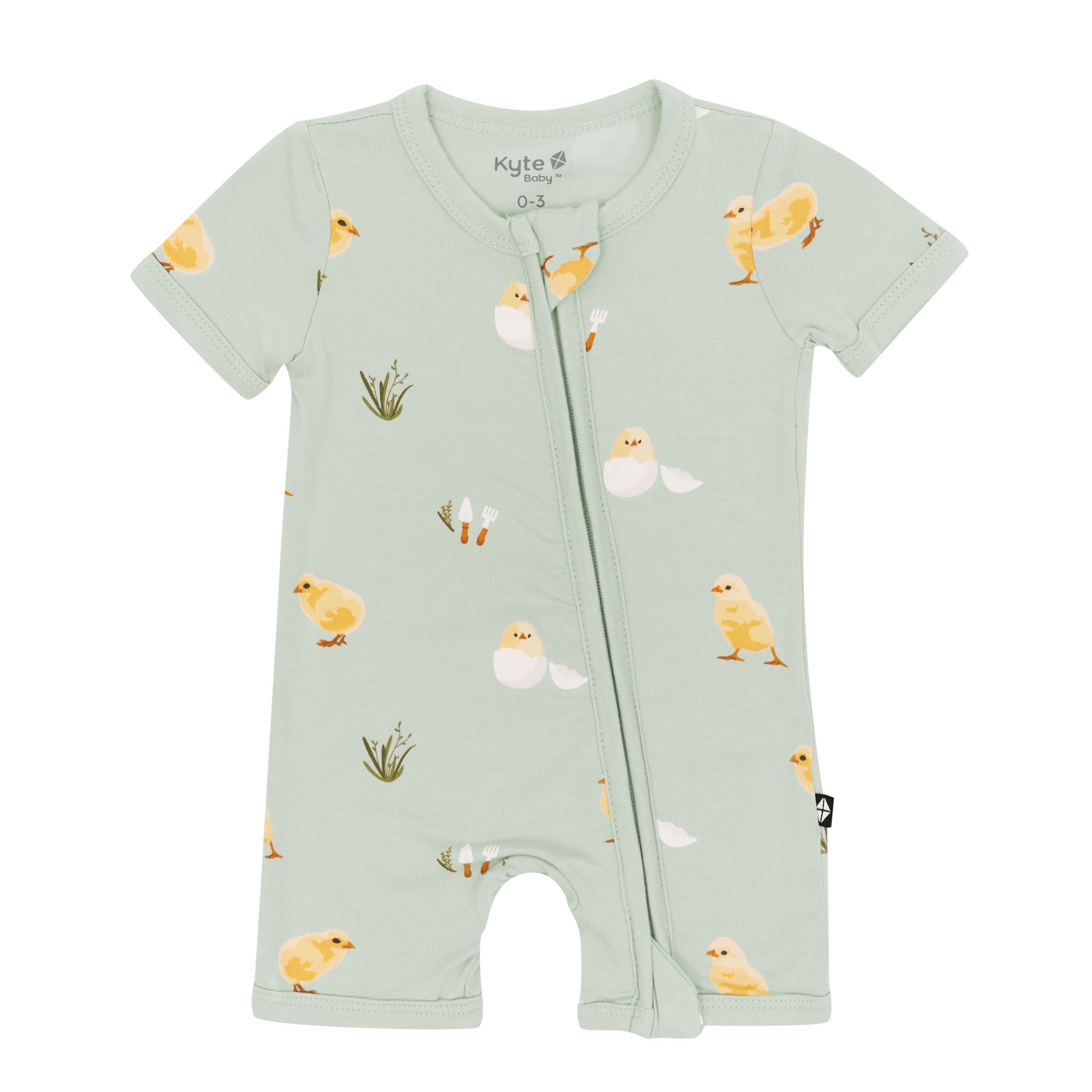 Zipper Shortall Romper in Aloe Chick