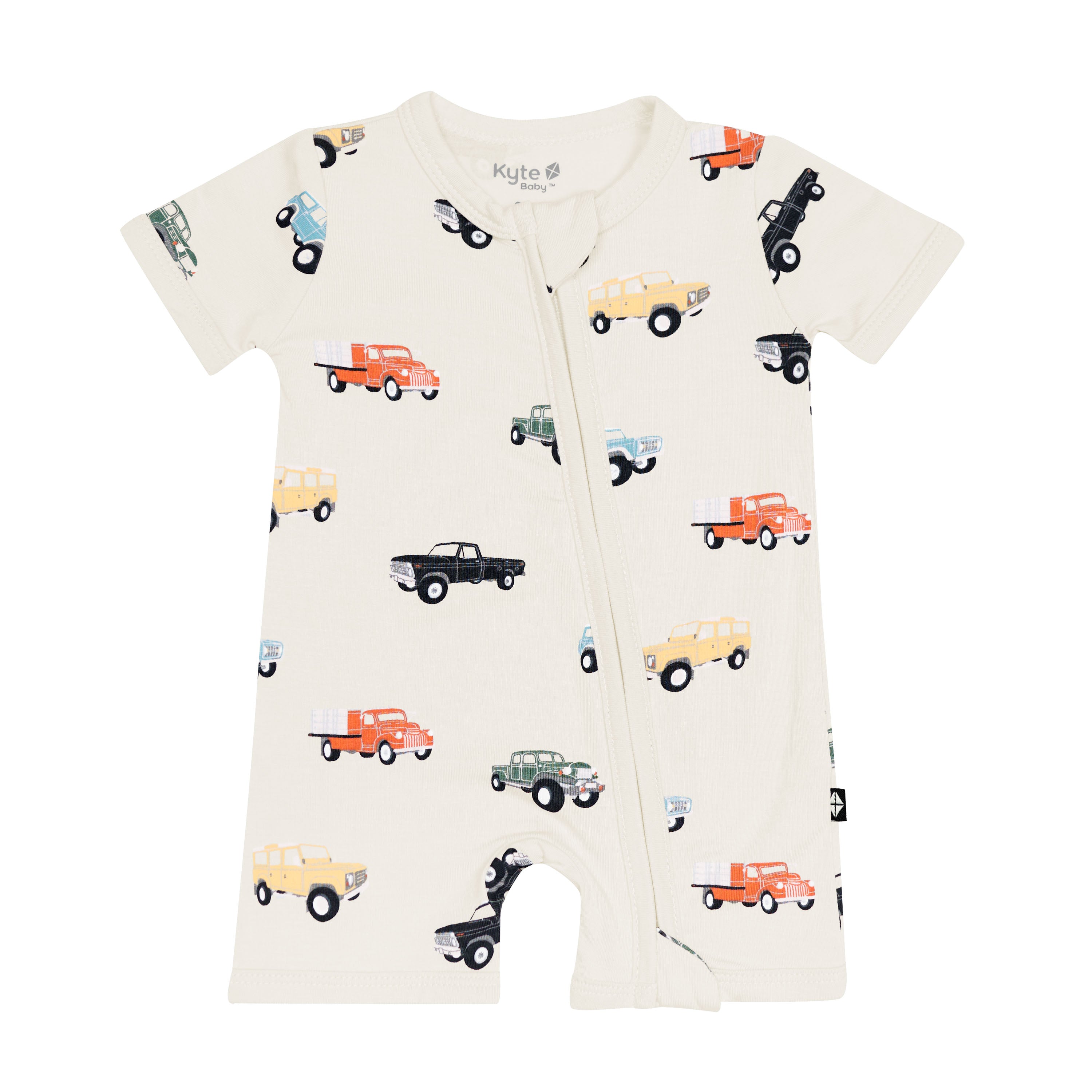 Zippered Shortall Romper in Vintage Truck