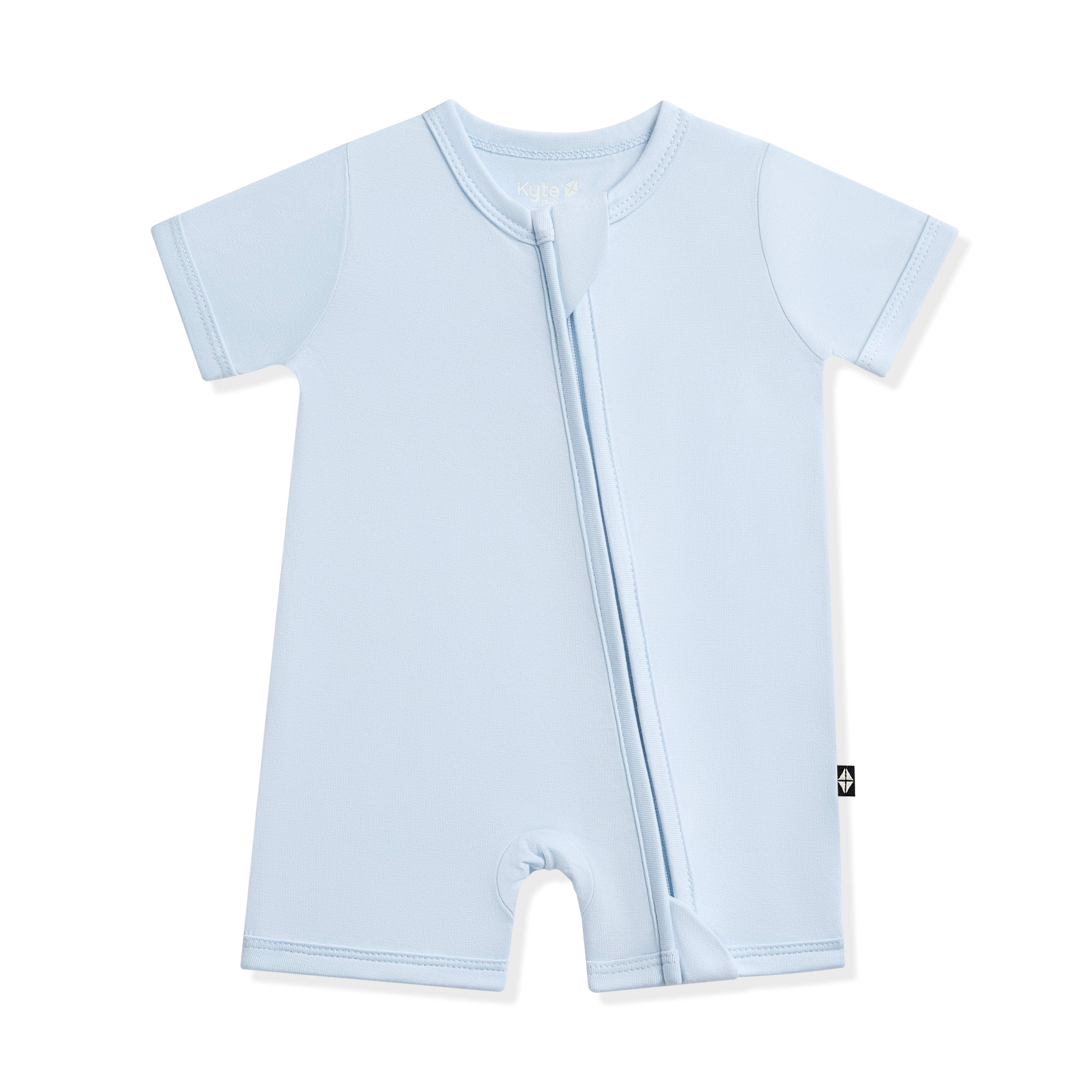 Product photo of the Zipper Shortall Romper in Breeze