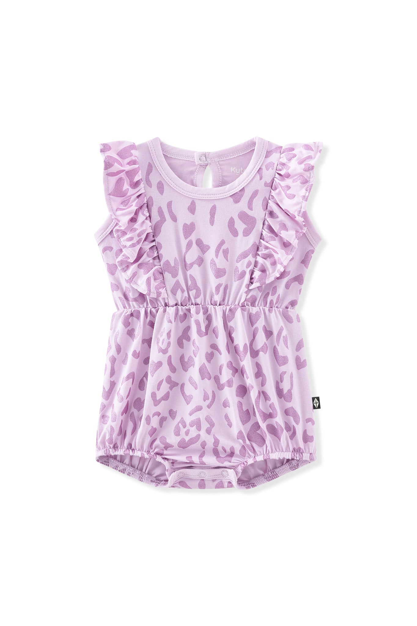 Bubble Romper in Thistle Leopard print on white background