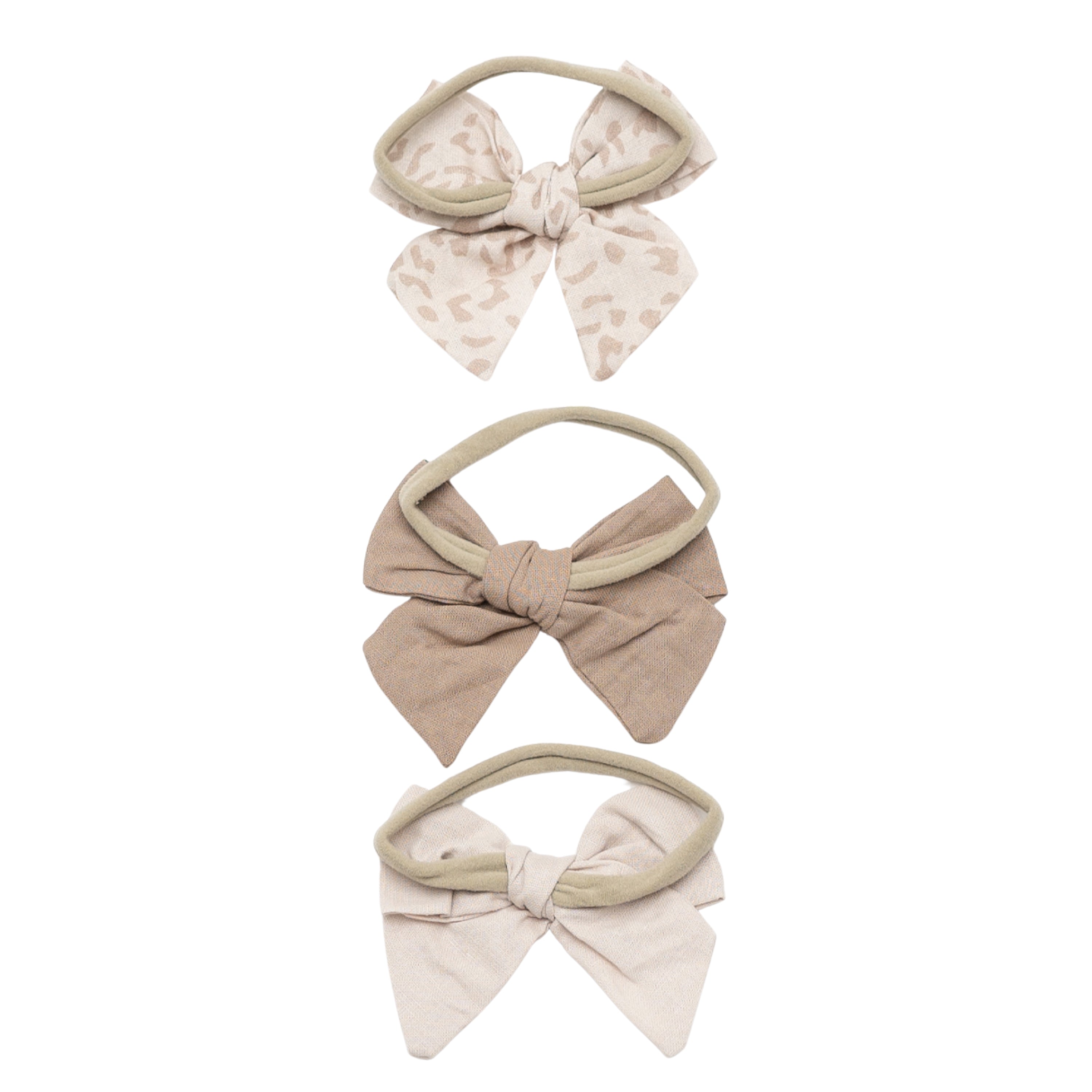 3-Pack Bows in Oat Leopard, Oat, and Khaki