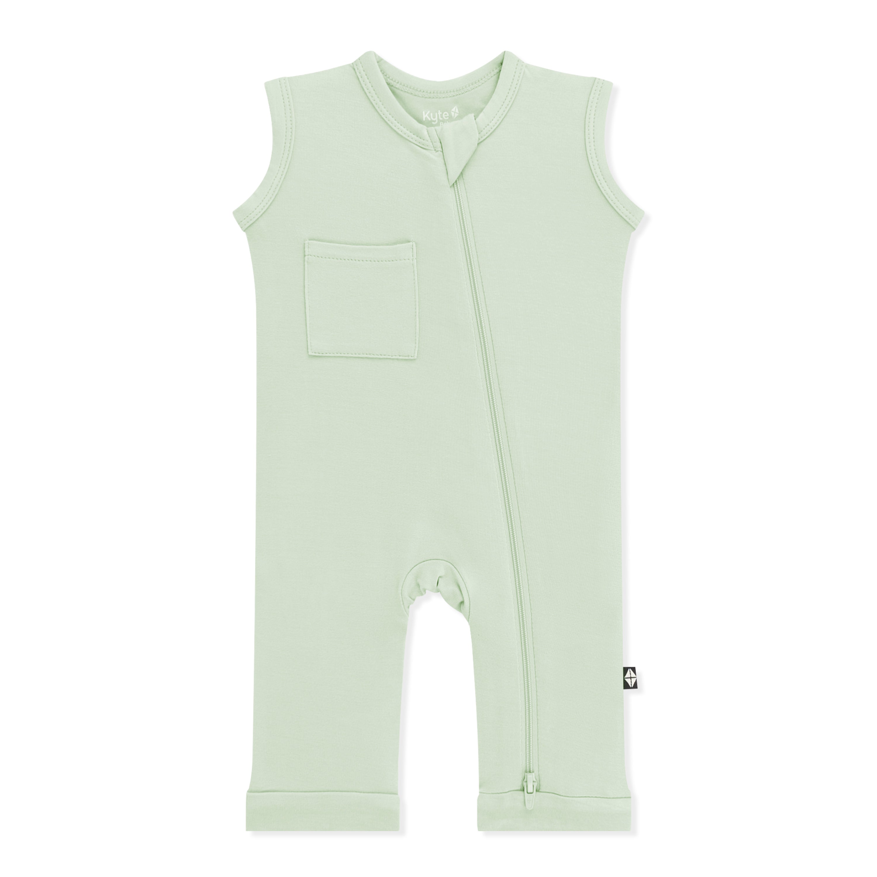 Product photo of the Zippered Sleeveless Romper in Basil