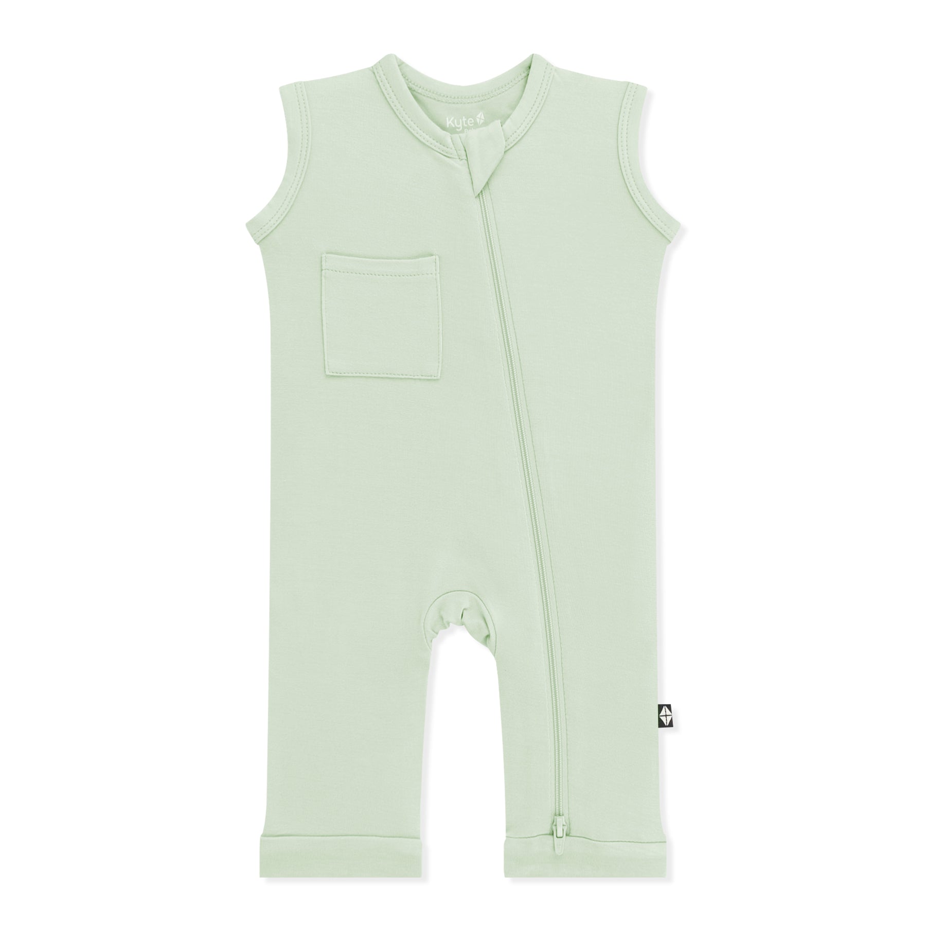 Product photo of the Zippered Sleeveless Romper in Basil