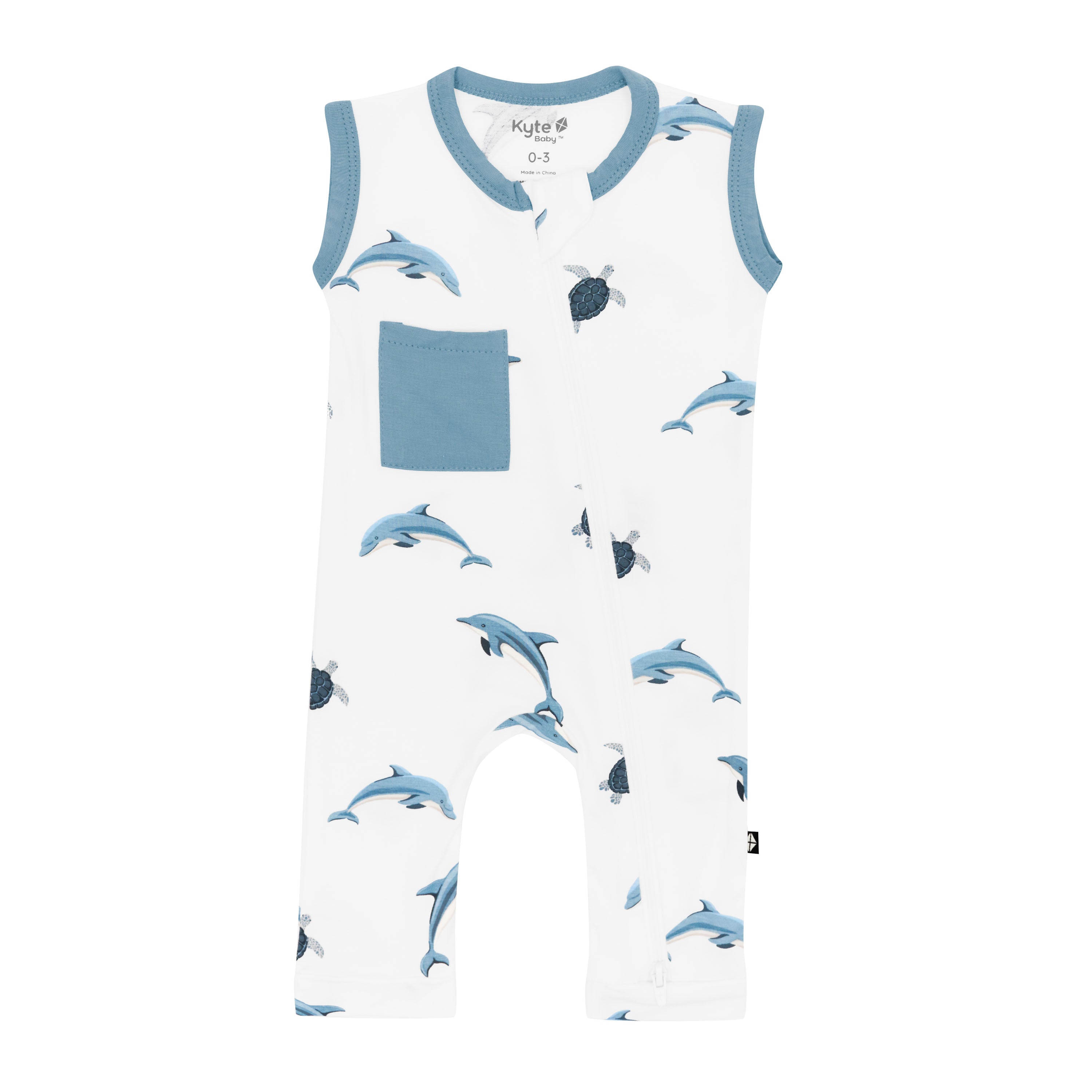 Zippered Sleeveless Romper in Dolphin