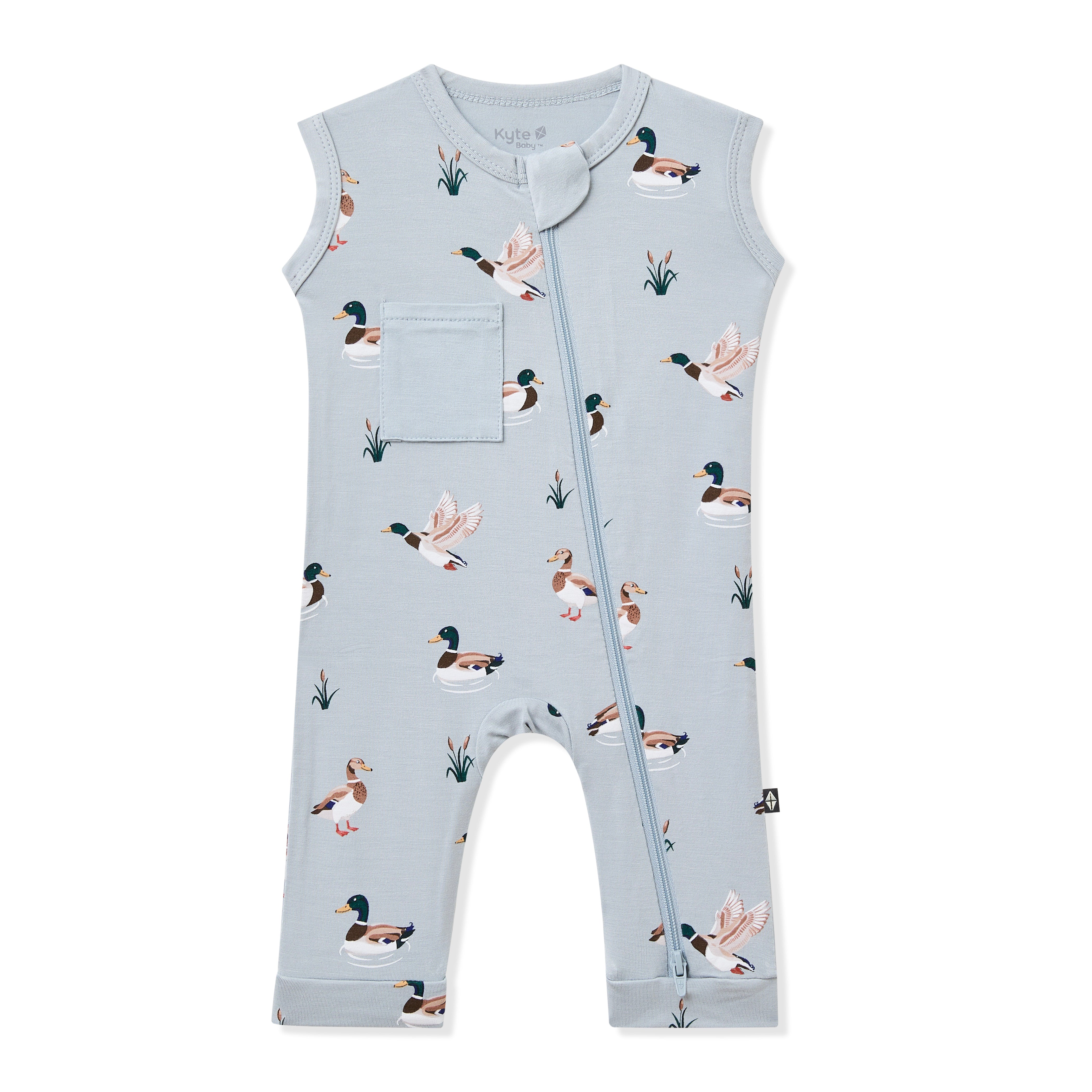 Product photo of the Zippered Sleeveless Romper in Mallard Duck