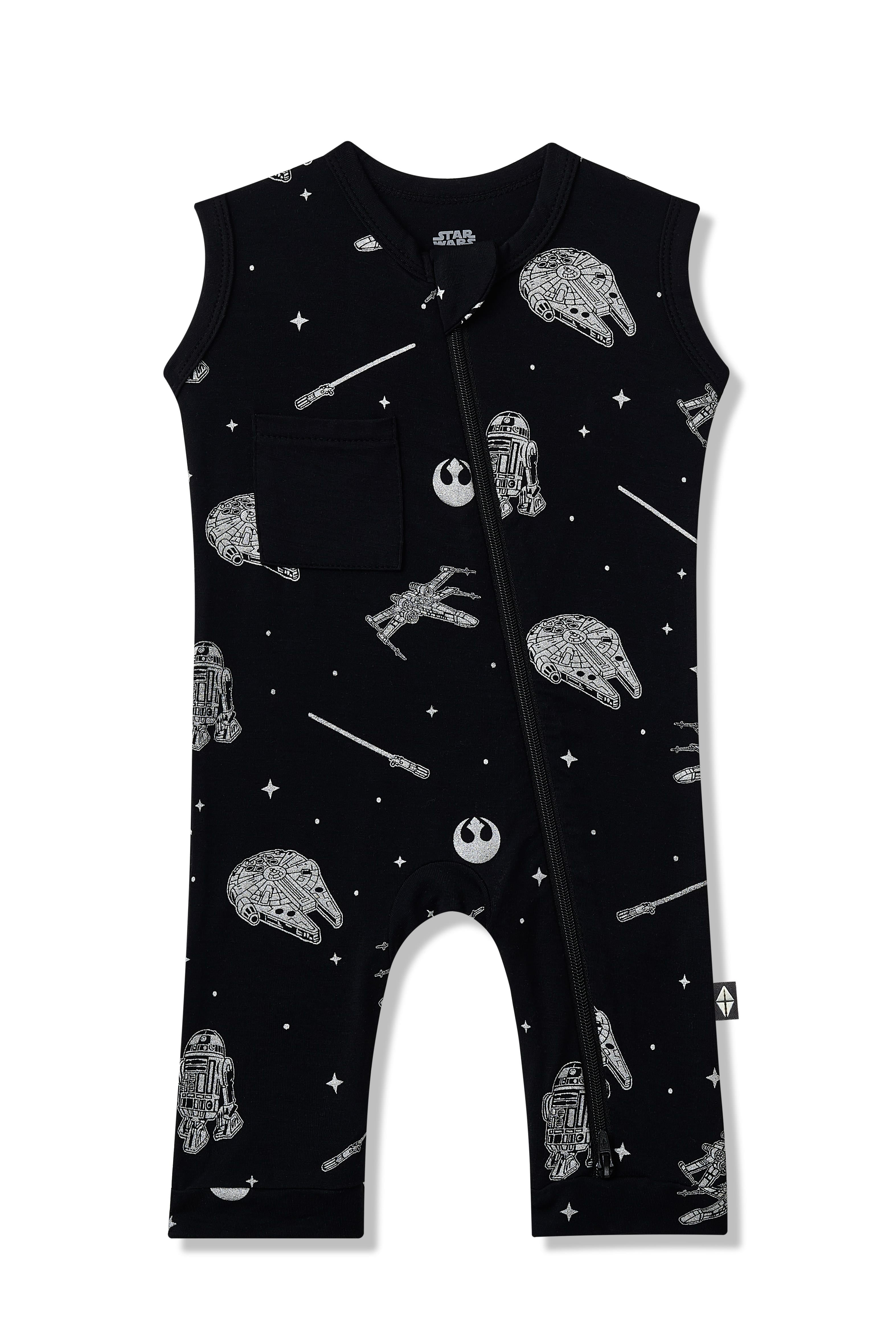 Product photo of the Zippered Sleeveless Romper in STAR WARS™ on a white surface
