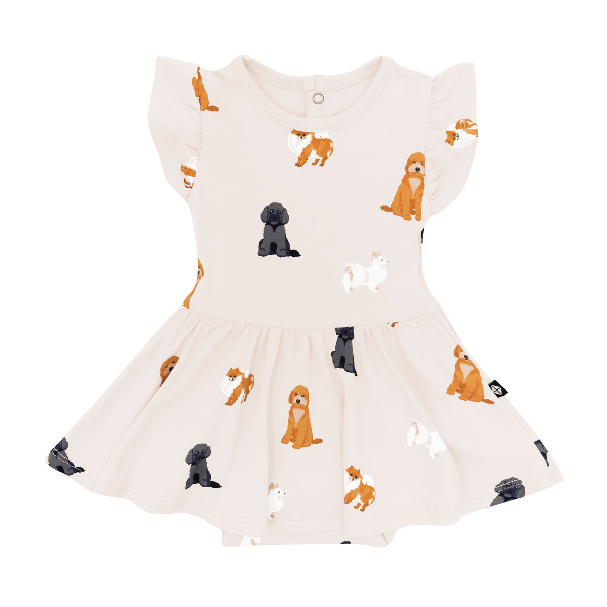 Kyte Baby's Twirl Bodysuit Dress in Fluffy Dog