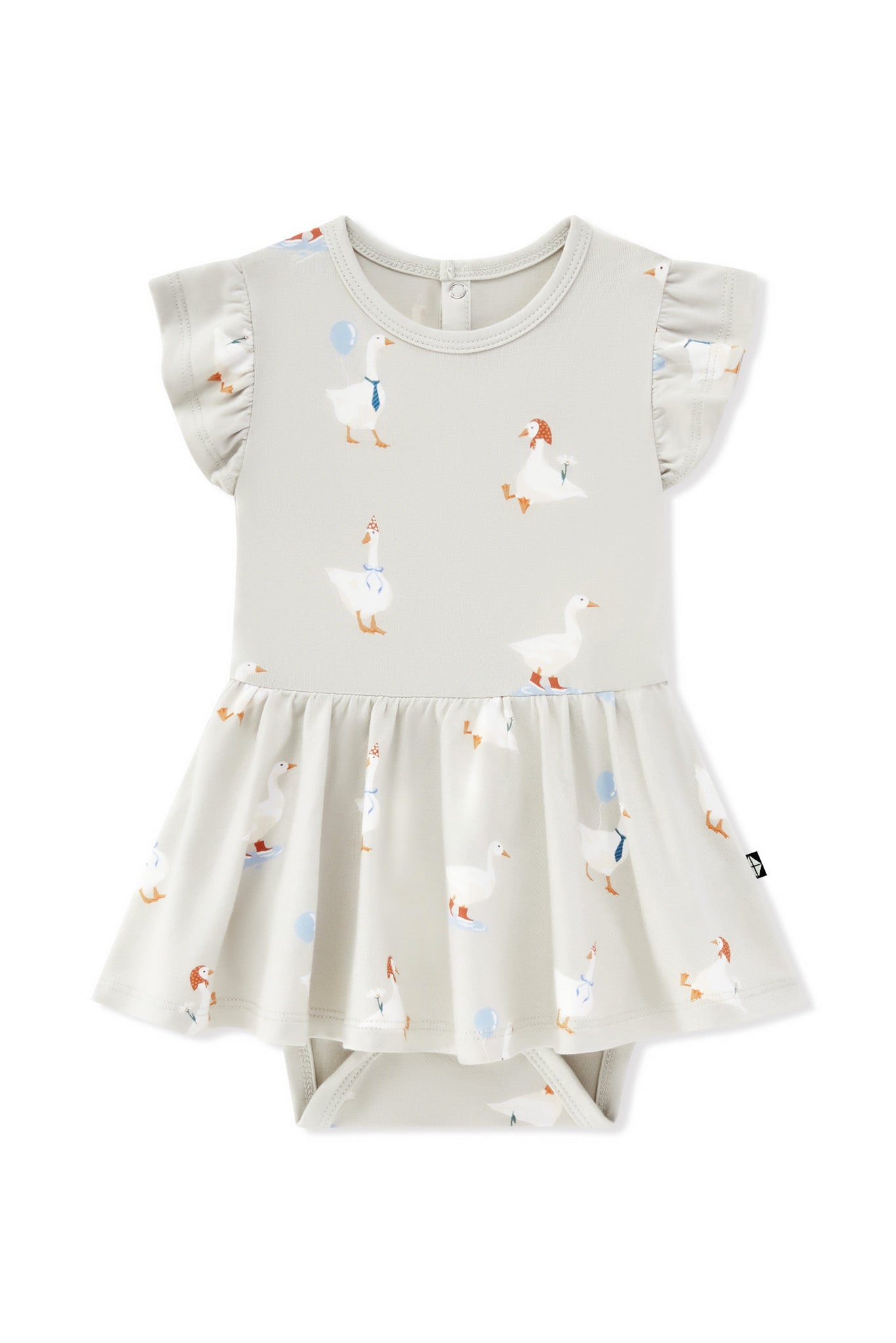 Twirl Bodysuit Dress in Oat Silly Goose print on a white background