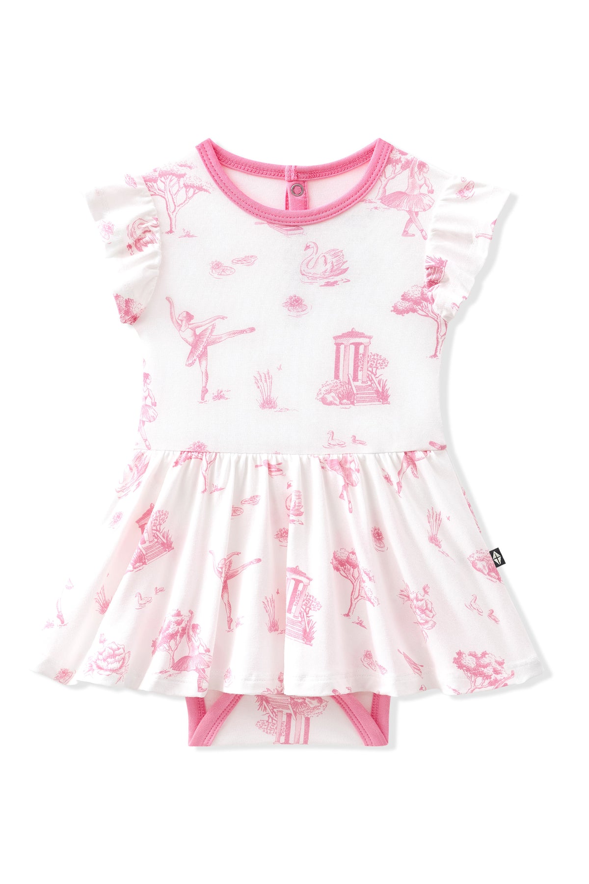 Product photo of the Twirl Bodysuit Dress in Toile Ballet on a white surface