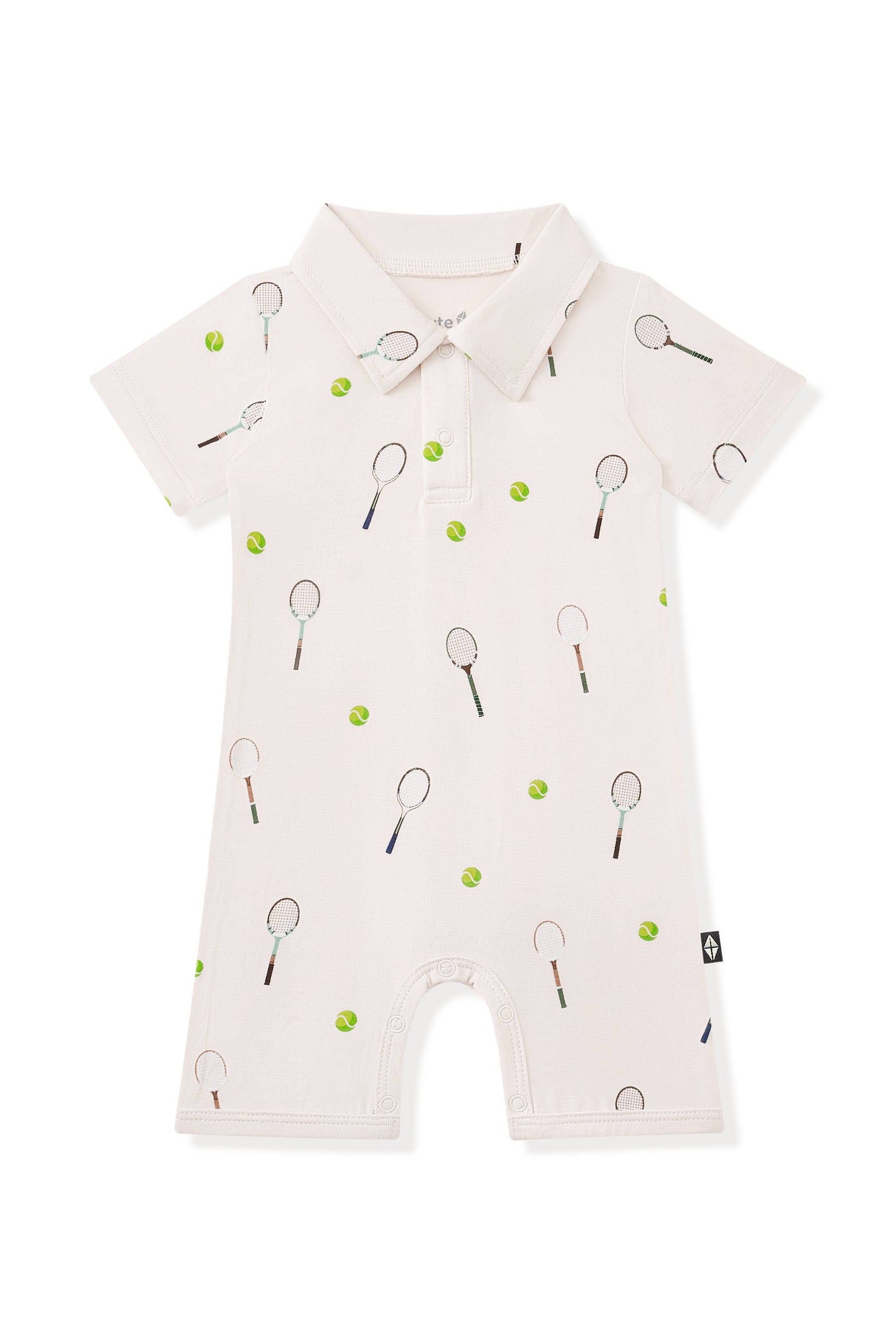Polo Shortall in Tennis print on a white background