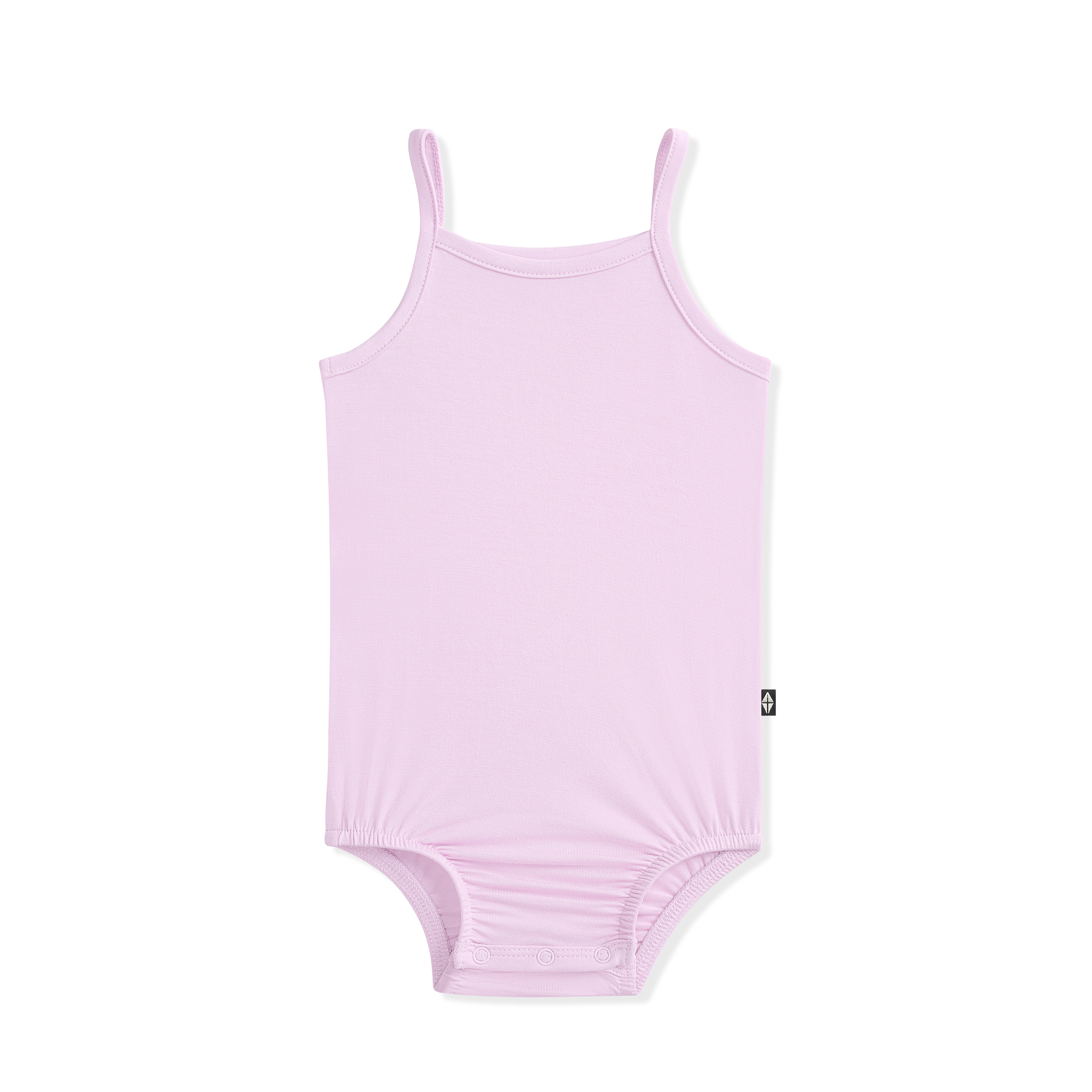 Lavender spaghetti strap bodysuit on a white background