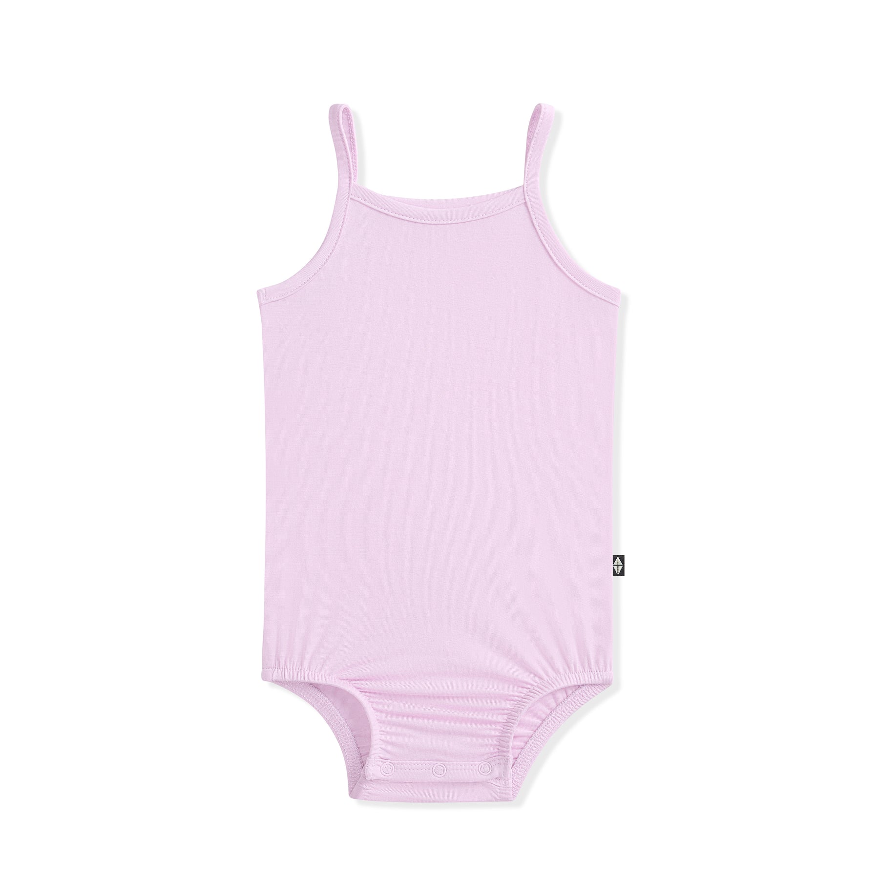 Lavender spaghetti strap bodysuit on a white background