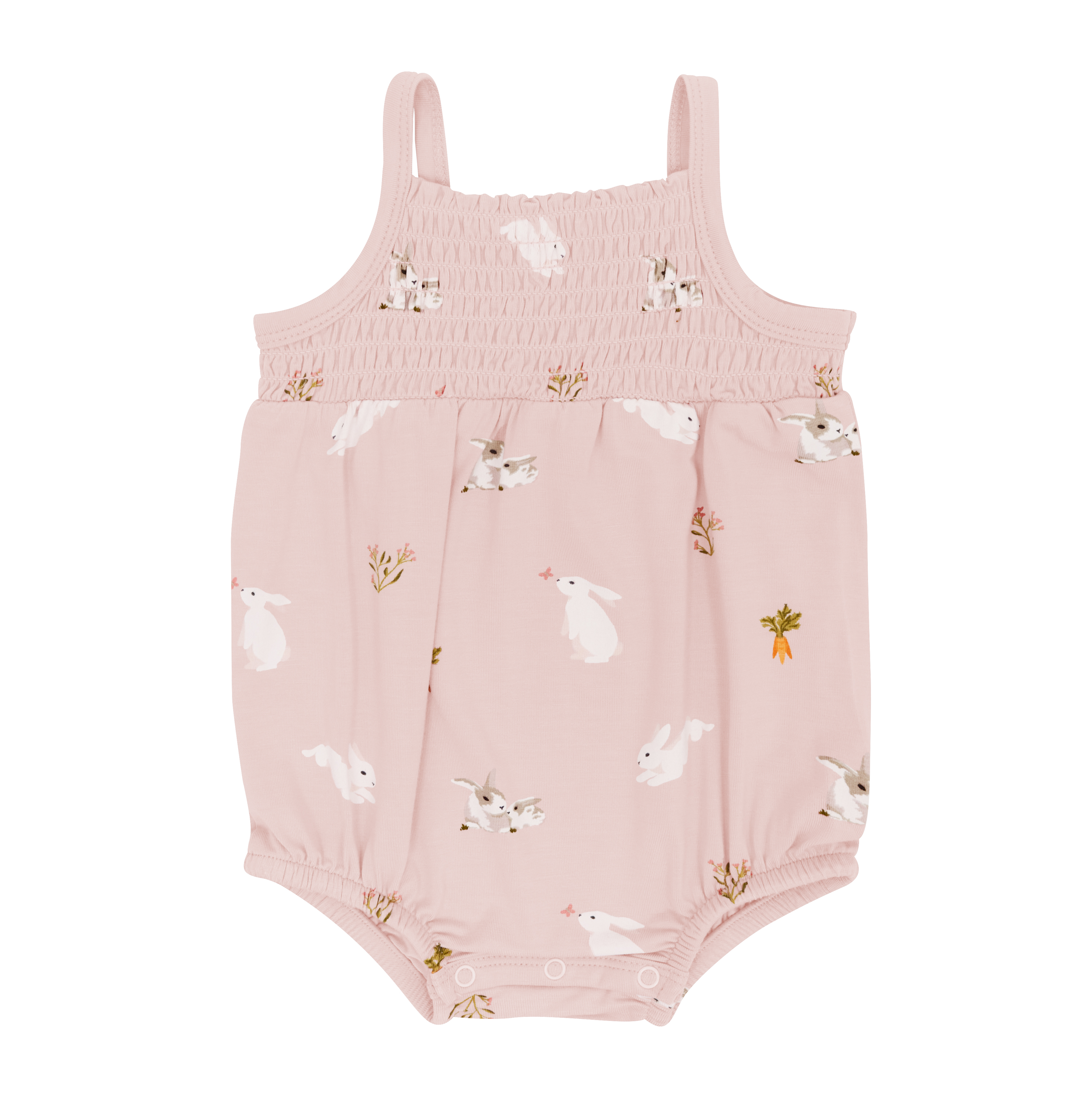 Smocked Bubble Romper in Blush Rabbit