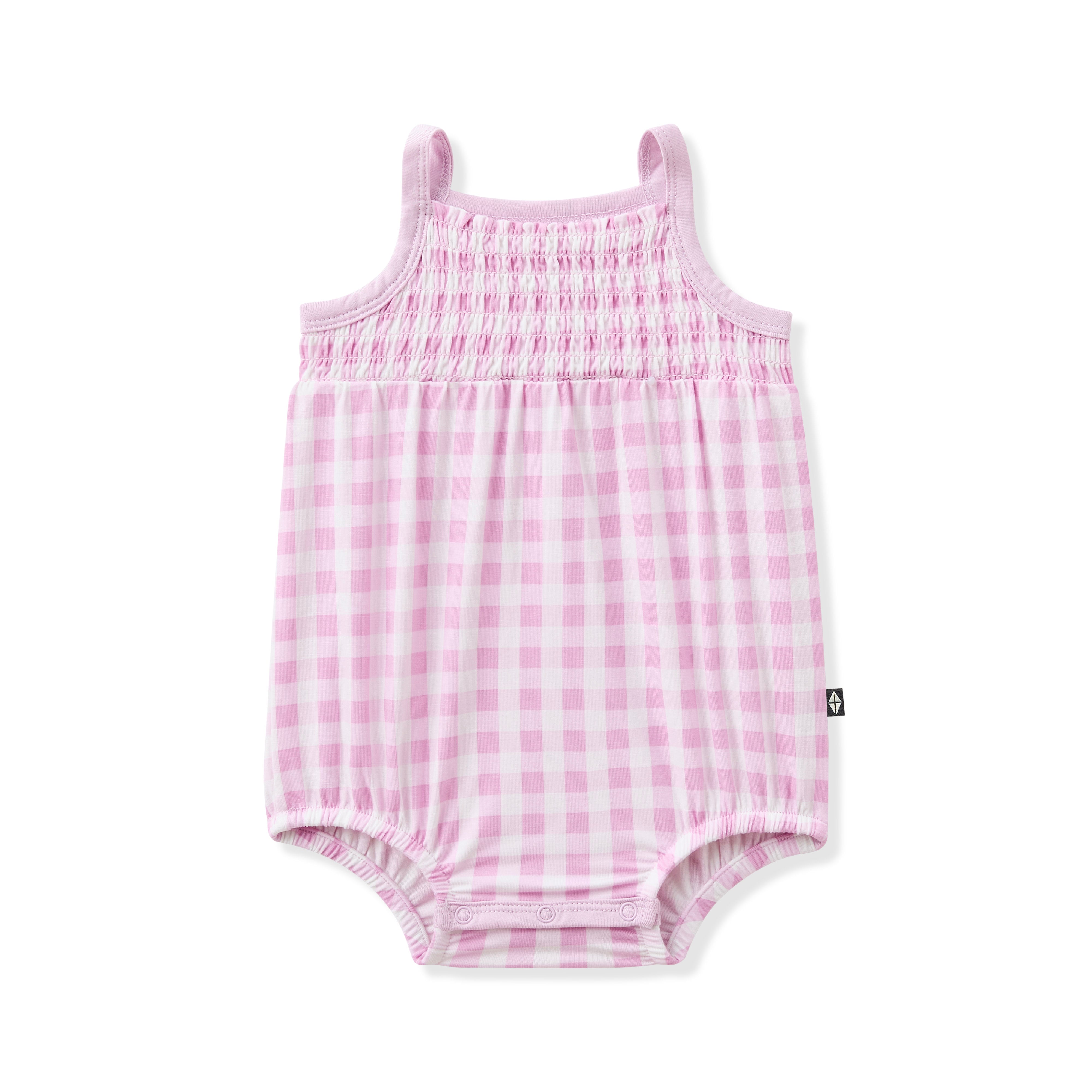 Product photo of the Smocked Bubble Romper in Gingham Thistle