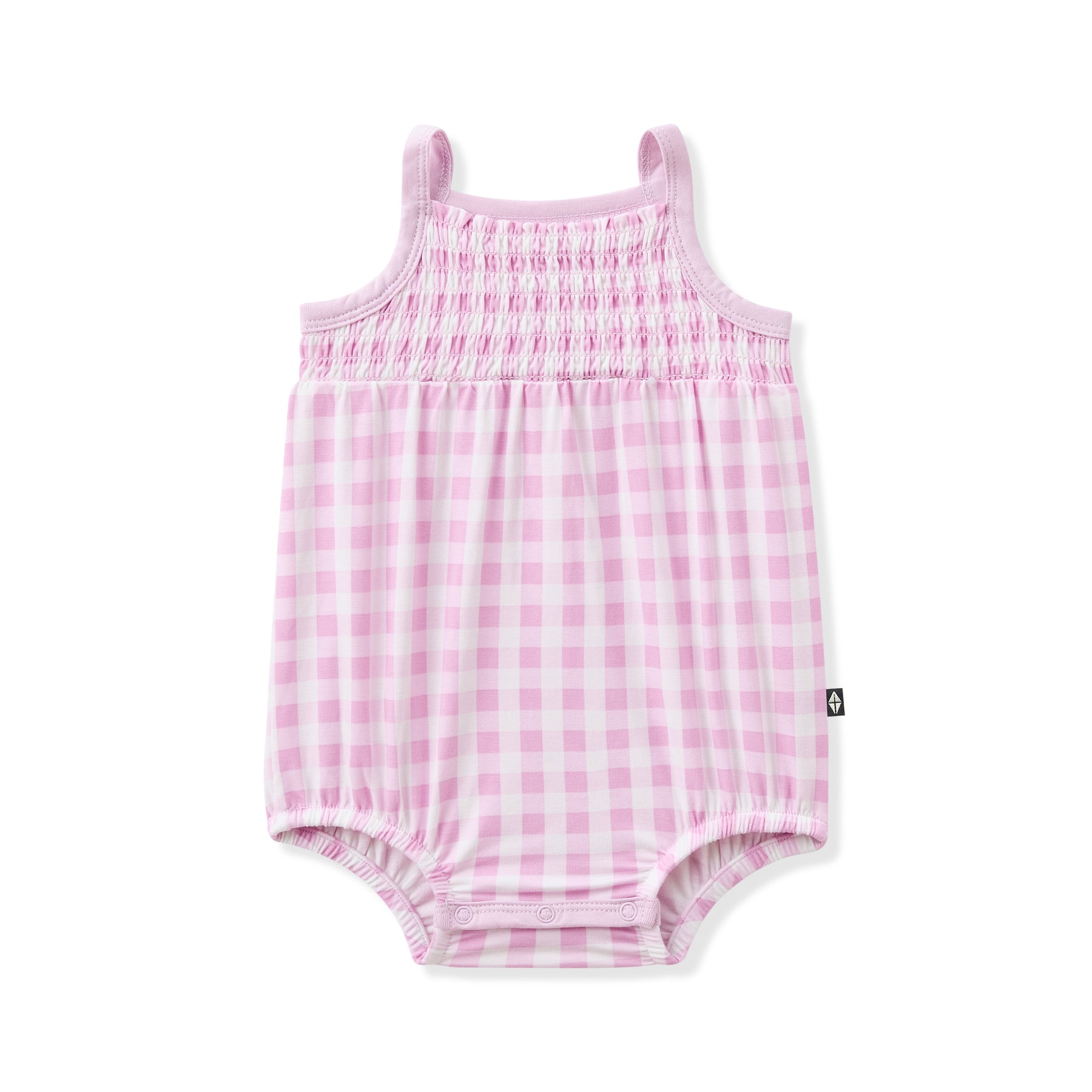 Product photo of the Smocked Bubble Romper in Gingham Thistle