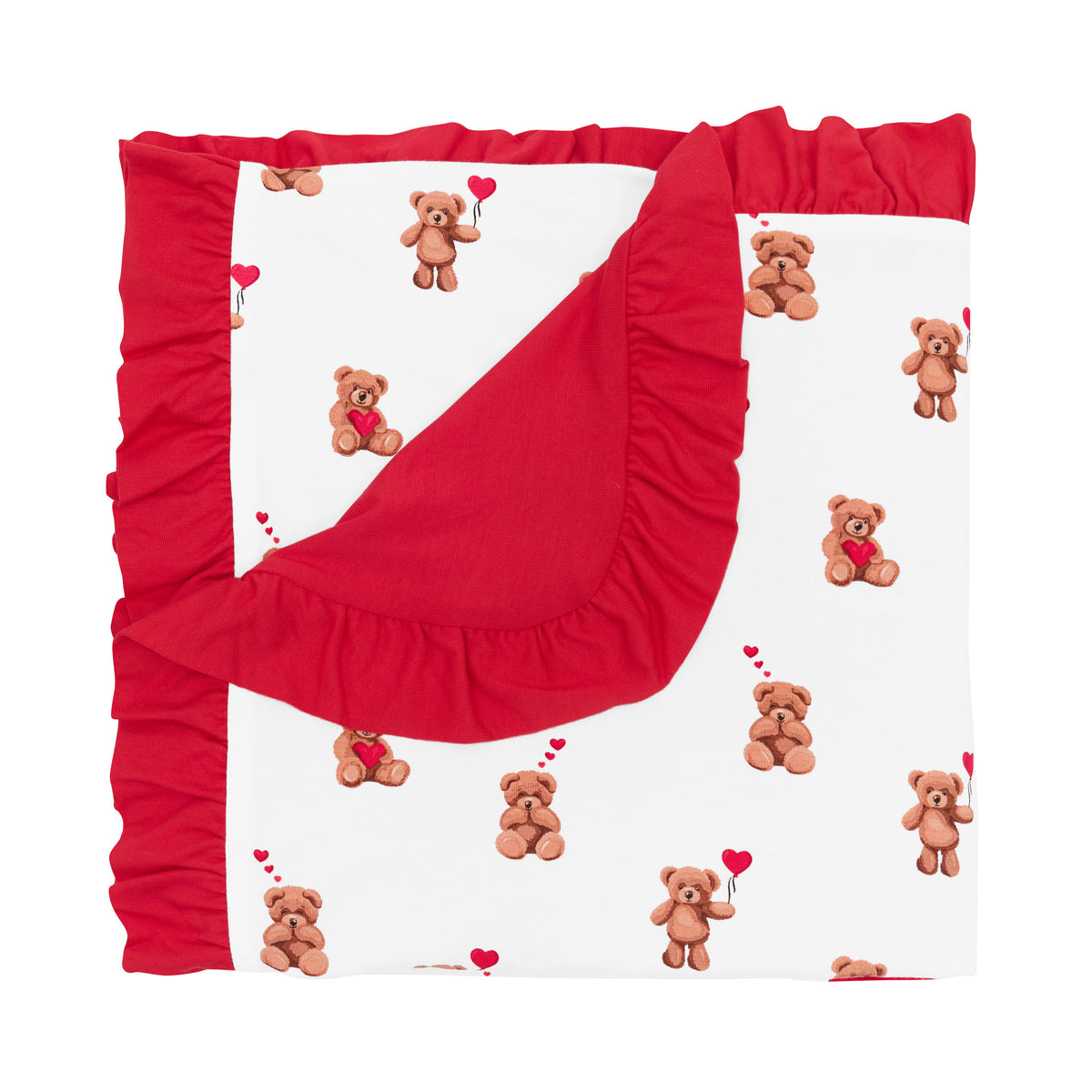 Product photo of the Ruffle Baby Blanket in Bear Hearts 0.5