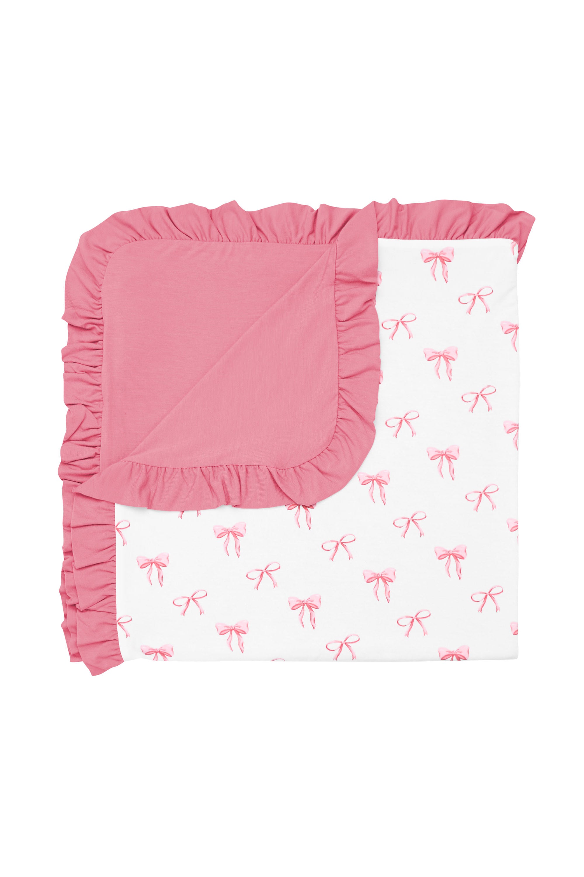 Ruffle Baby Blanket in Bow 0.5 with Apple Blossom backing