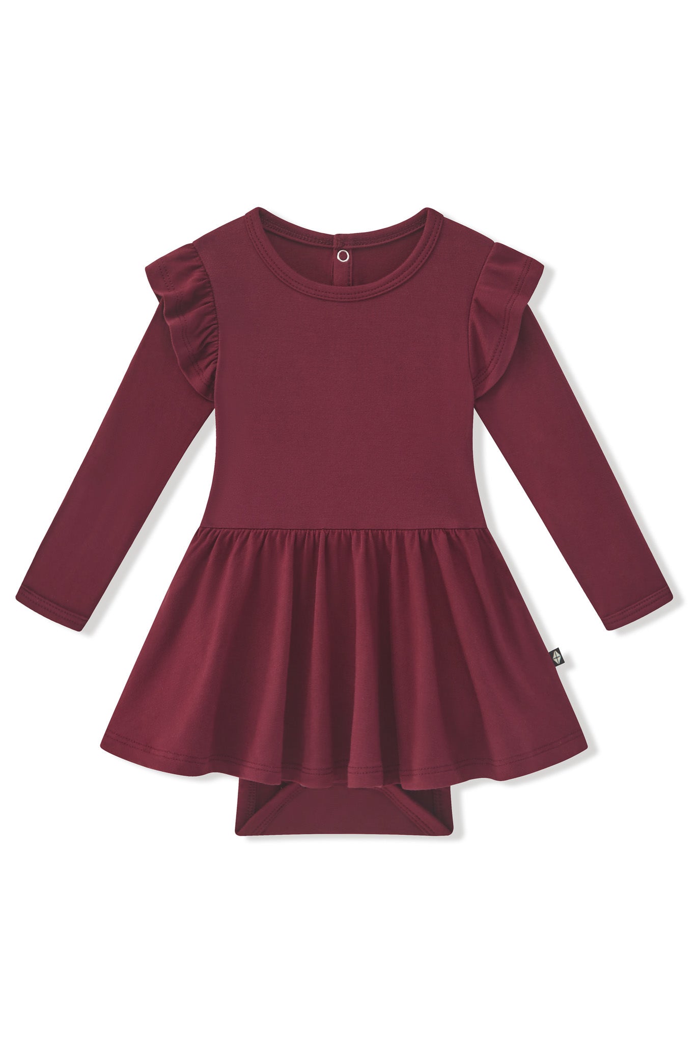 Long Sleeve Twirl Bodysuit Dress in Burgundy color on a white background
