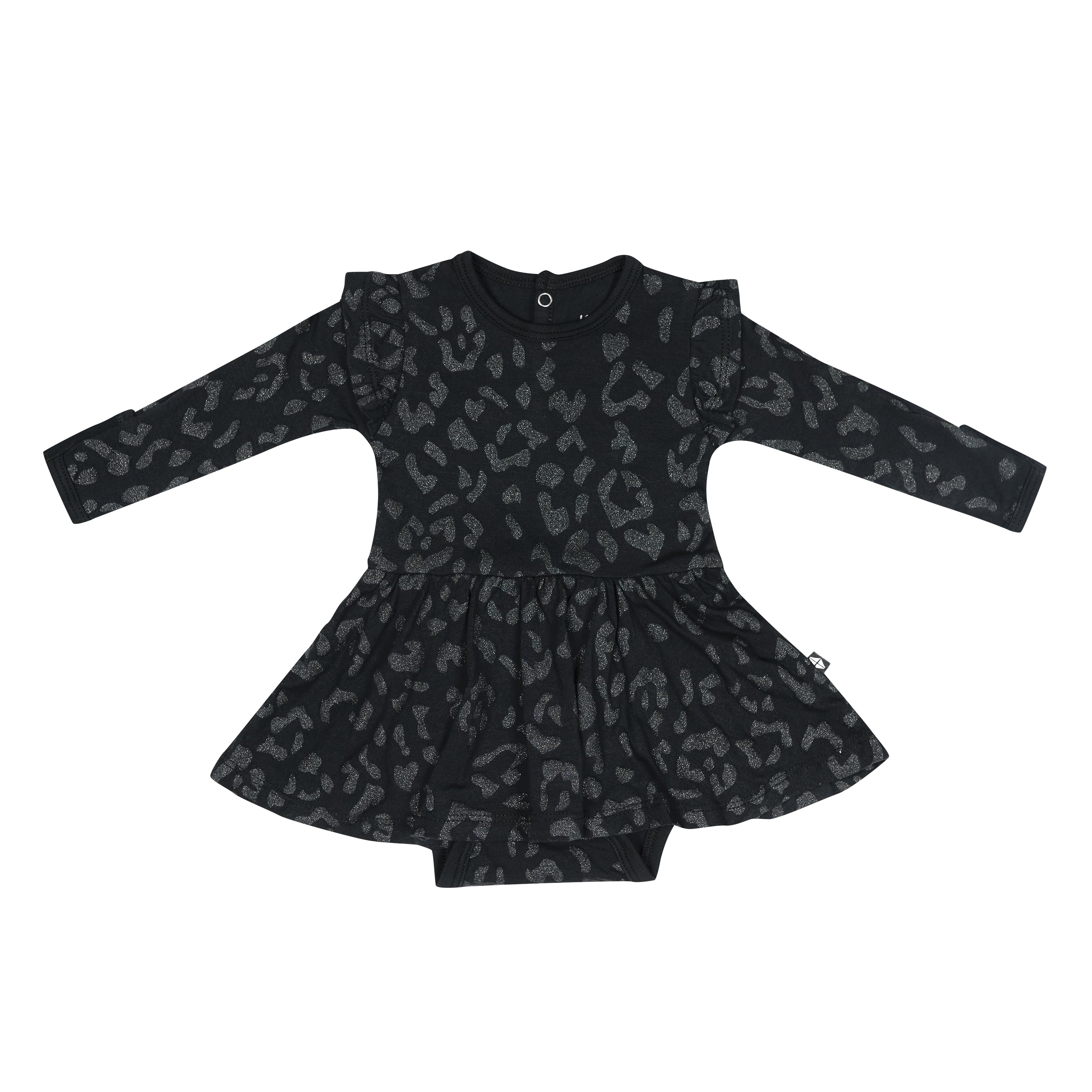 Long Sleeve Twirl Bodysuit Dress in Midnight Leopard