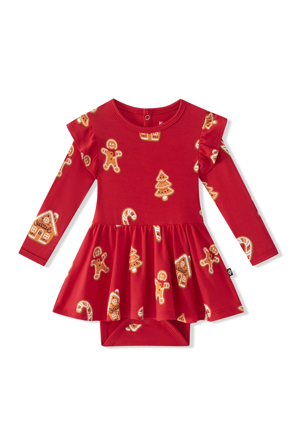 Long Sleeve Twirl Bodysuit Dress in Gingerbread