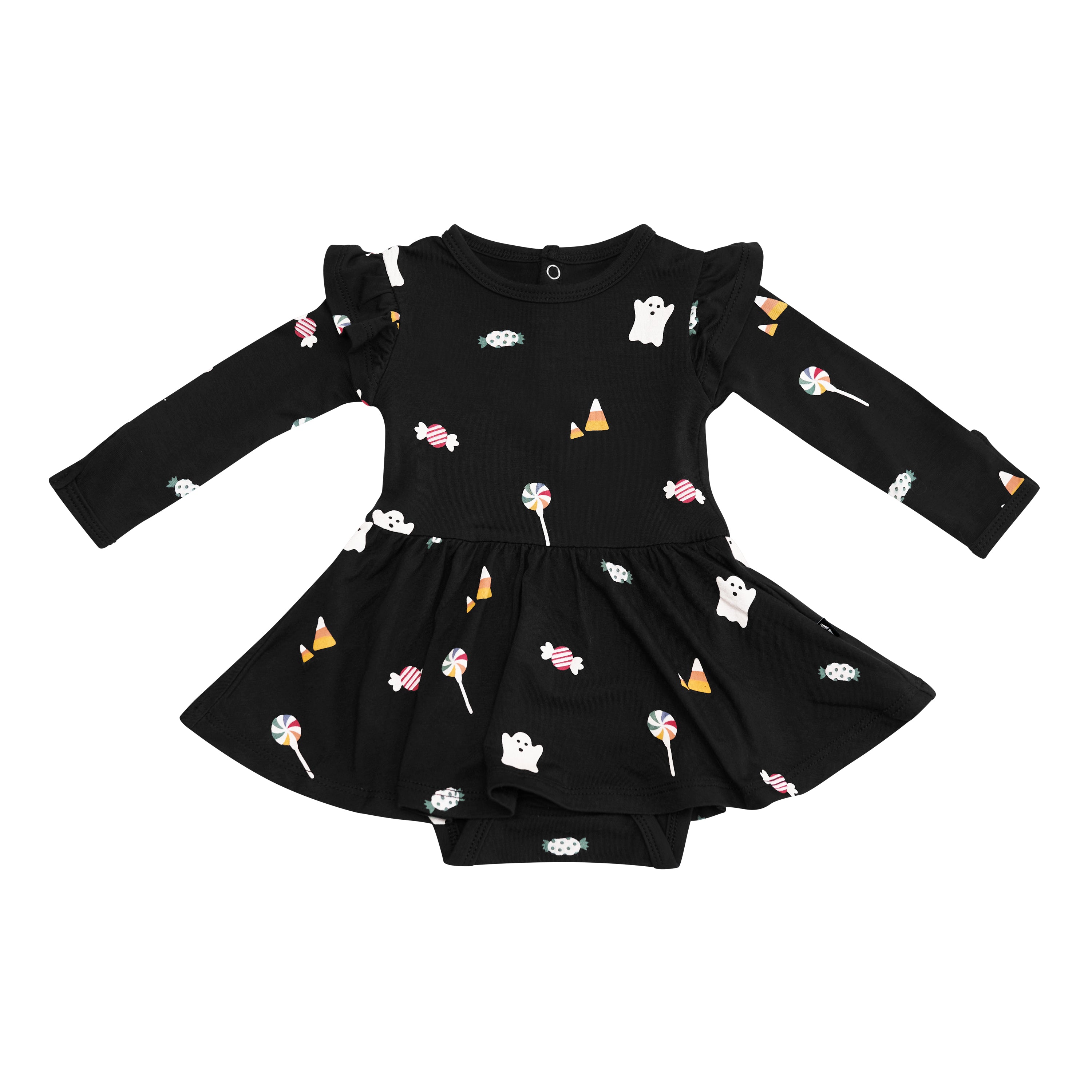 Long Sleeve Twirl Bodysuit Dress in Trick or Treat