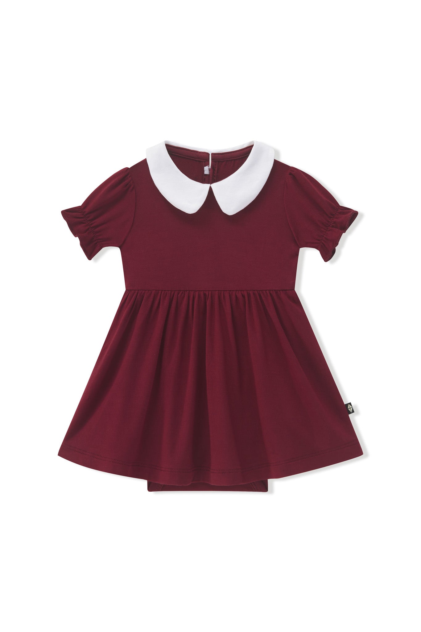Peter Pan Collar Bodysuit Dress in Burgundy color on a white background