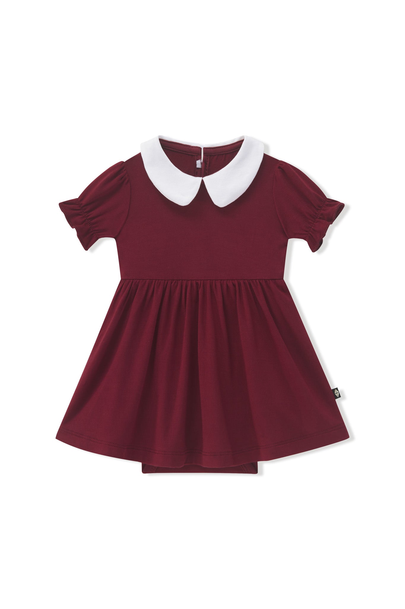Peter Pan Collar Bodysuit Dress in Burgundy color on a white background