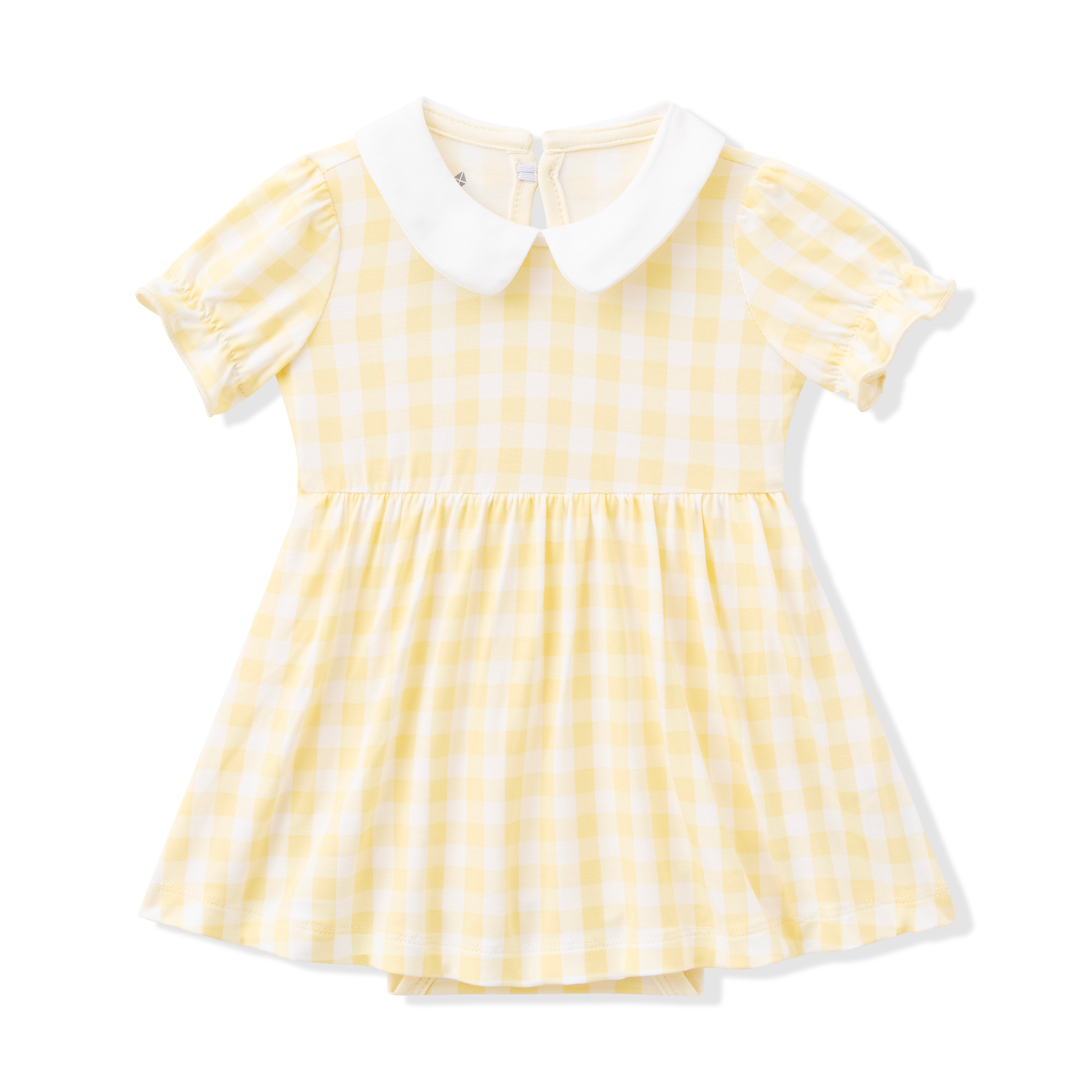 Product photo of the Peter Pan Collar Bodysuit Dress in Gingham Chamomile
