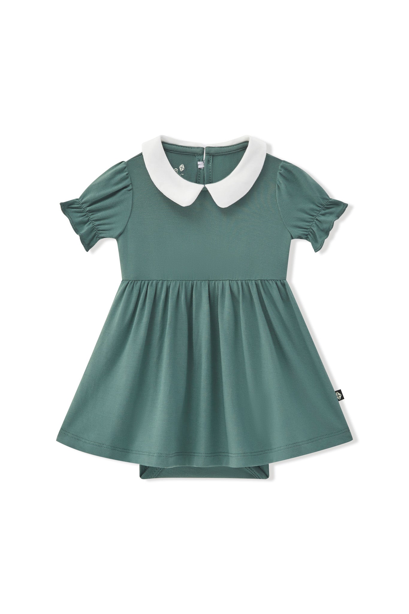 Peter Pan Collar Bodysuit Dress in Pine color on a white background