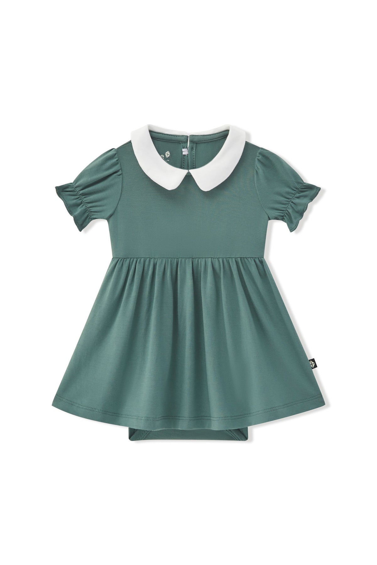 Peter Pan Collar Bodysuit Dress in Pine on a white background