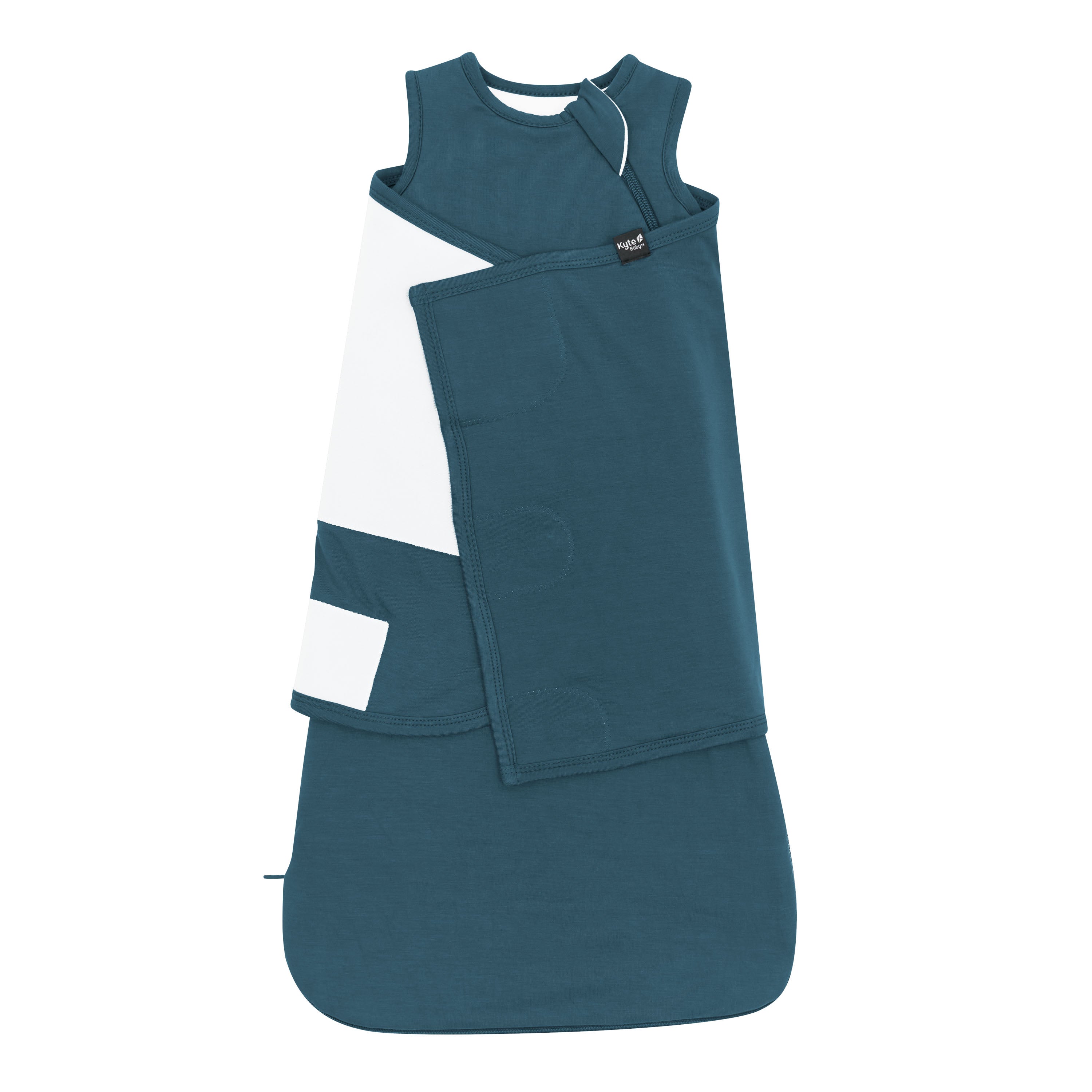 Product photo of the Sleep Bag Swaddler in Atlantic 1.0 shown swaddled