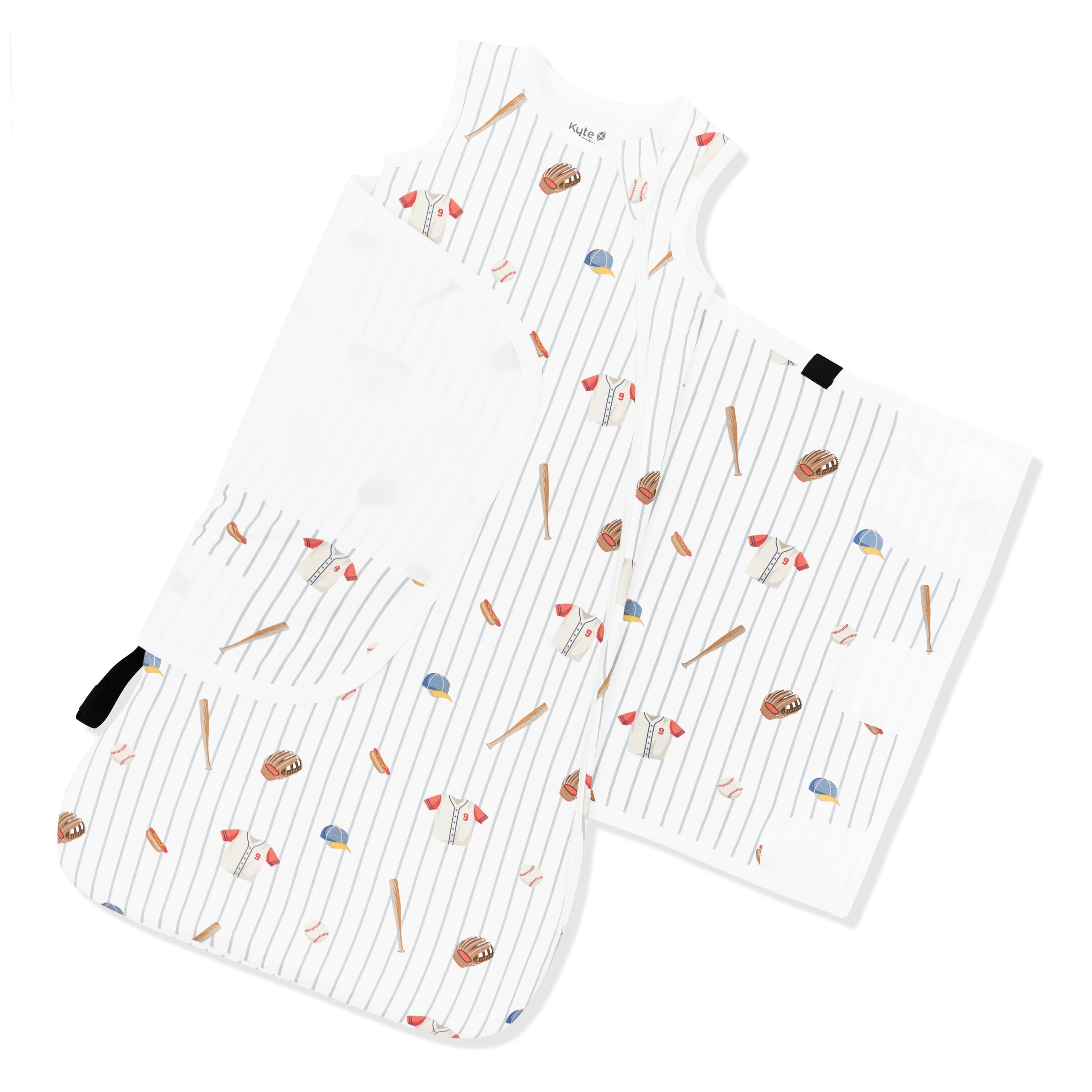 Adjustable swaddle wrap shown on an unswaddled Sleep Bag Swaddler in Home Run 1.0