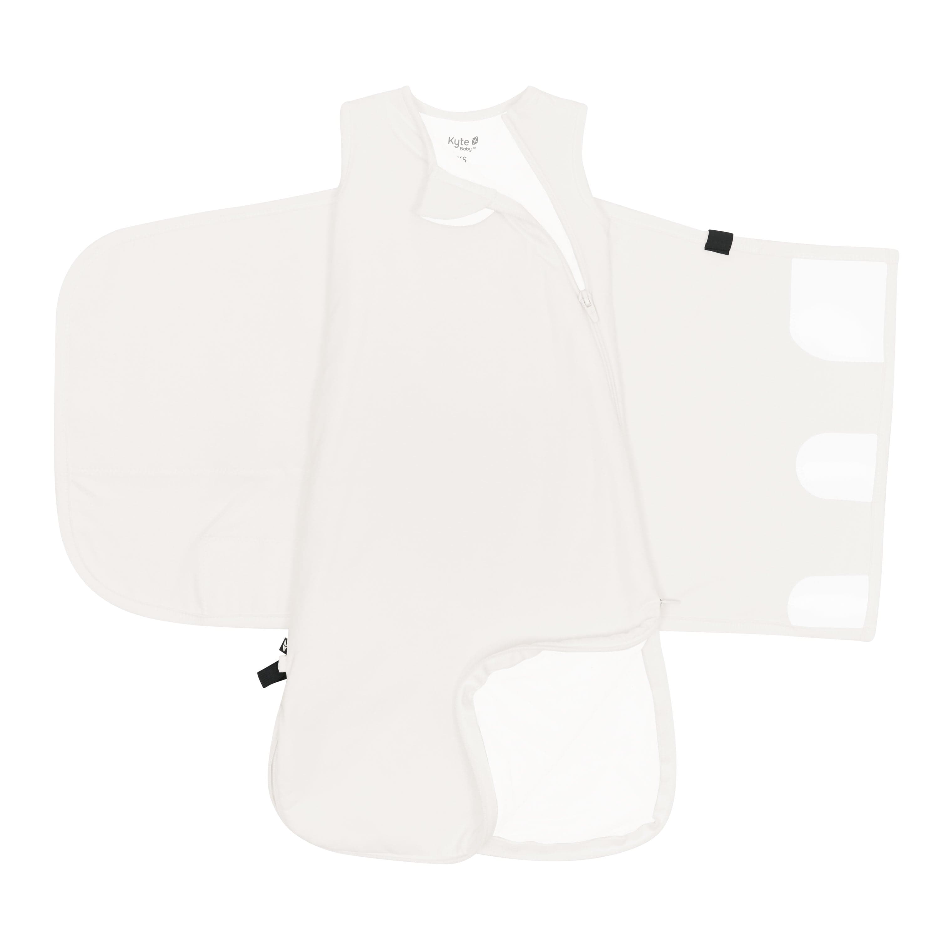 Sleep Bag Swaddler in Cloud 1.0 showing the double zipper function on the top and bottom zipper track
