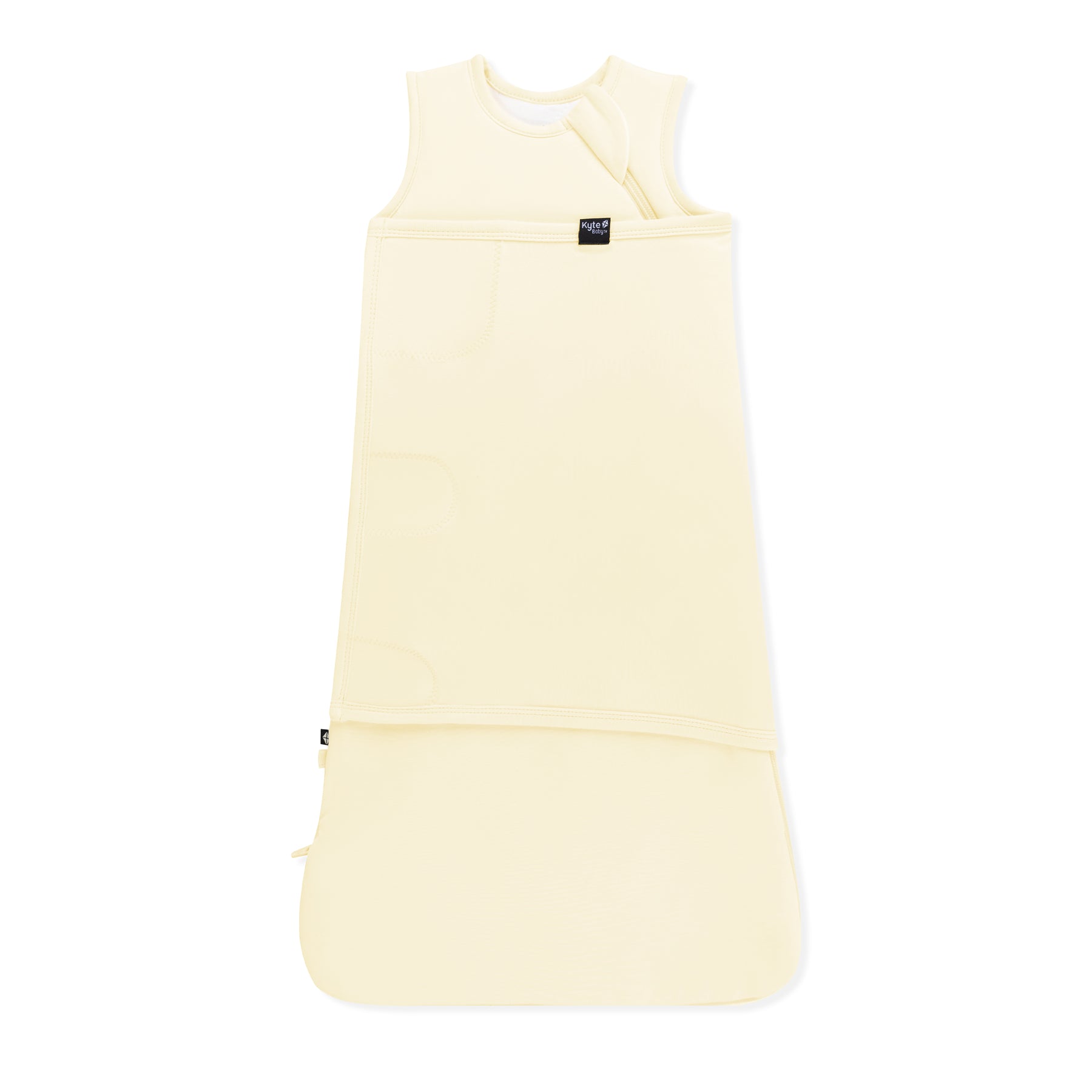 Sleep Bag Swaddler in Chamomile 1.0 shown swaddled on a white background