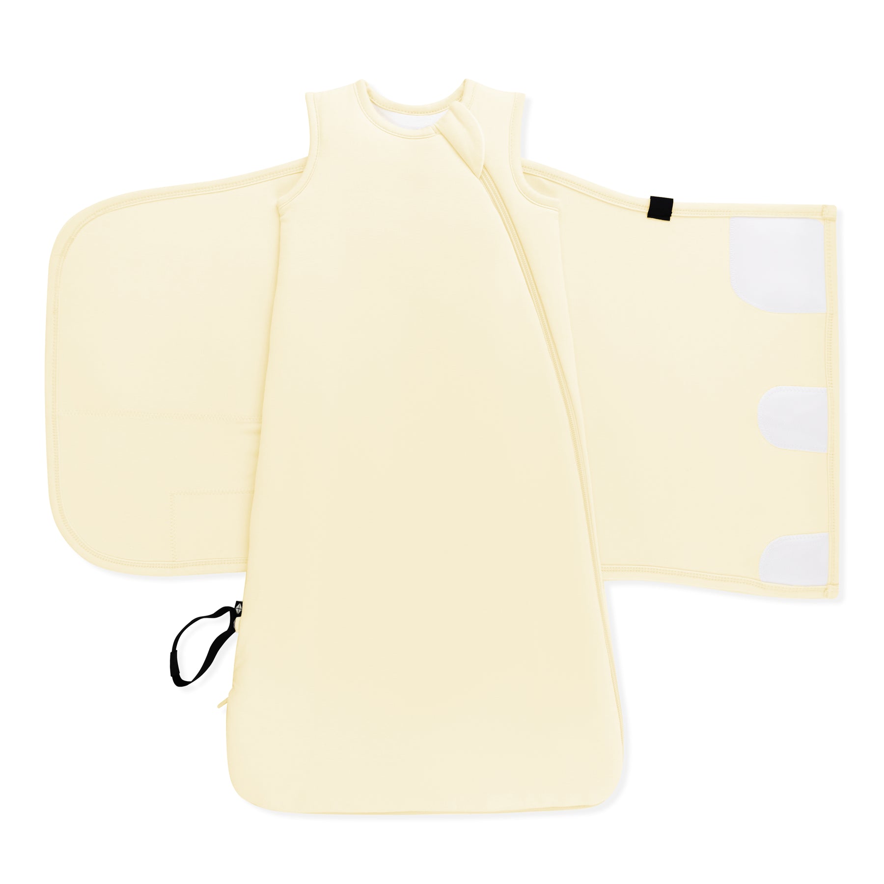 The adjustable velcro shown on an unswaddled Sleep Bag Swaddler in Chamomile 1.0