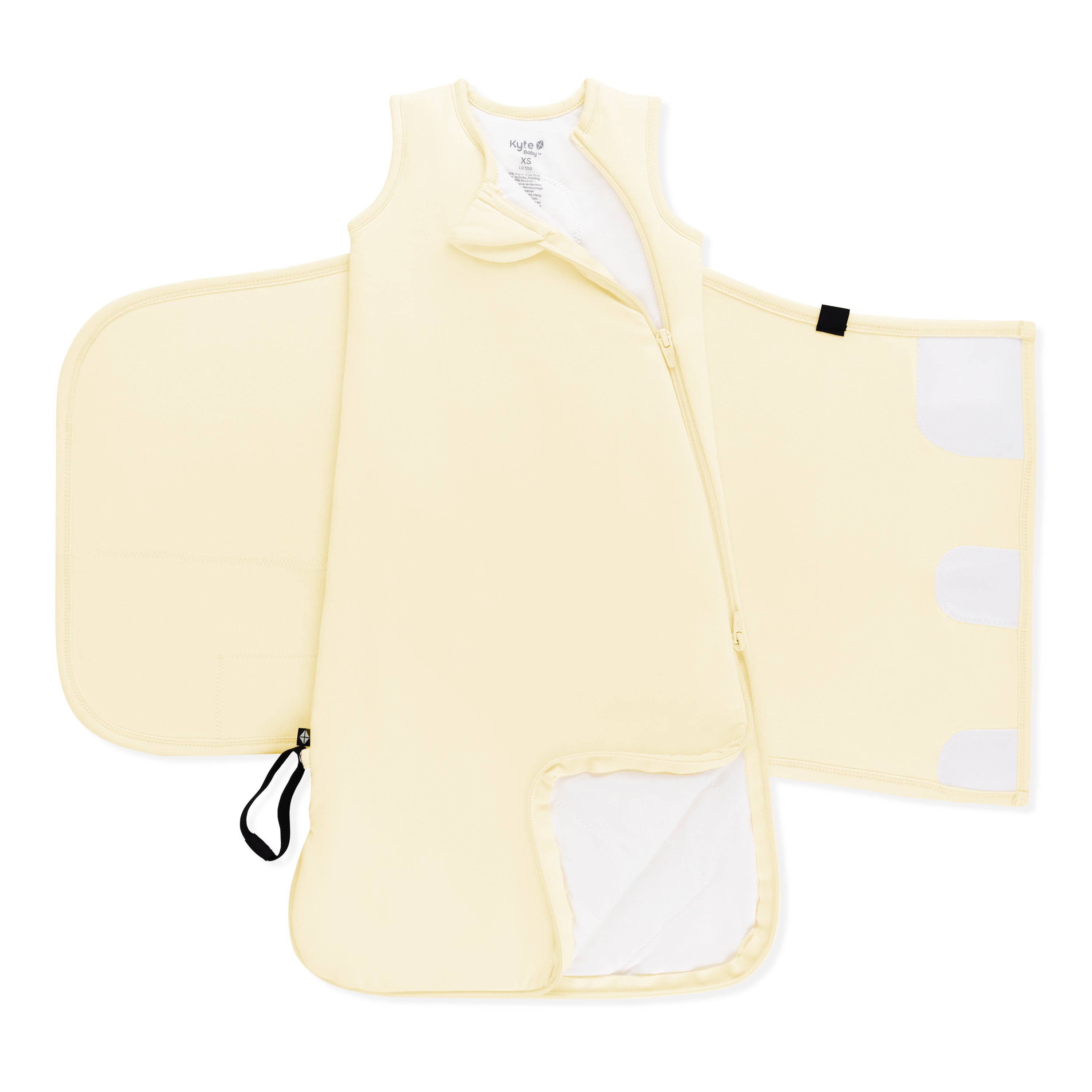 Top zipper and dual zipper function shown on the unswaddled Sleep Bag Swaddler in Chamomile 1.0