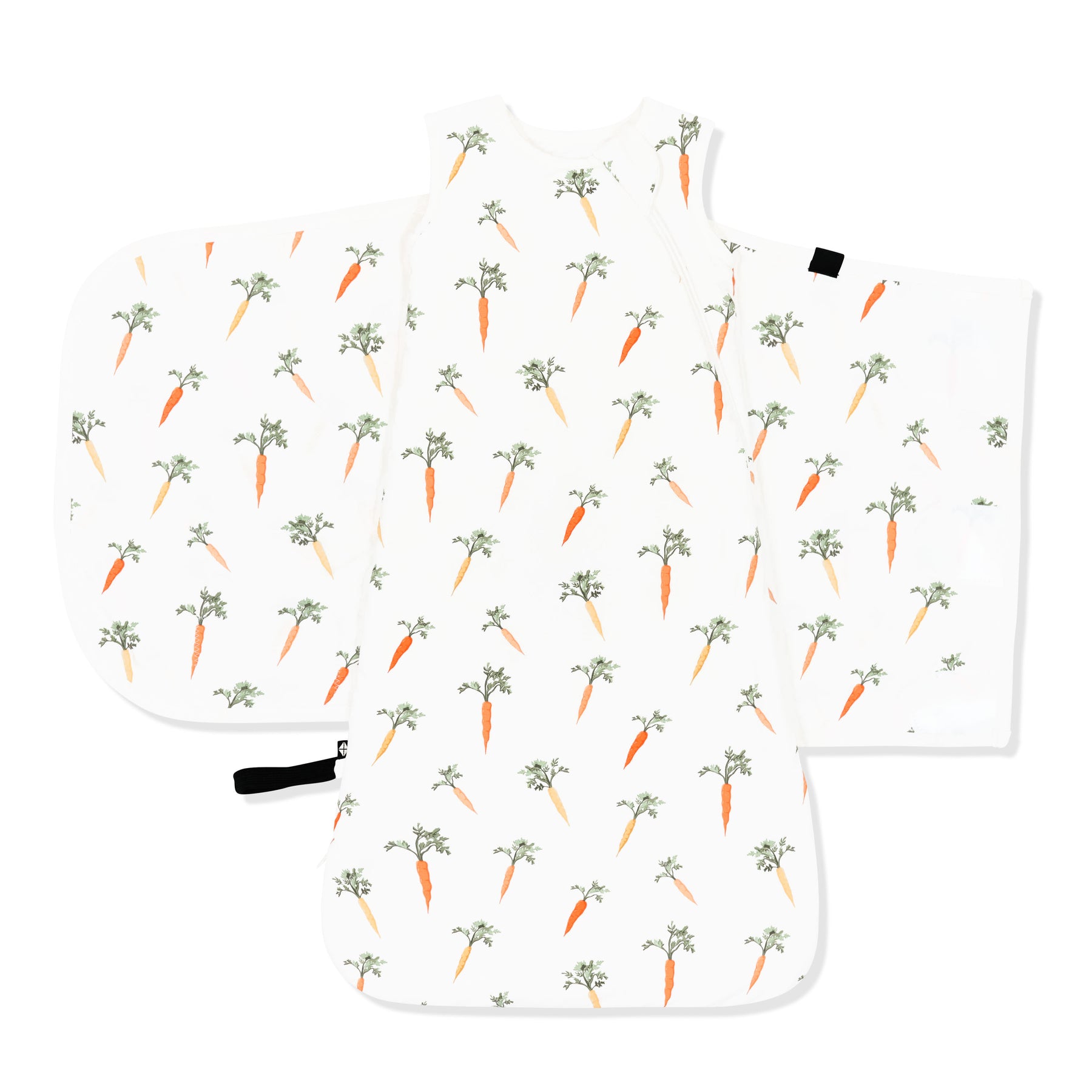 The adjustable velcro shown on an unswaddled Sleep Bag Swaddler in Carrot 1.0