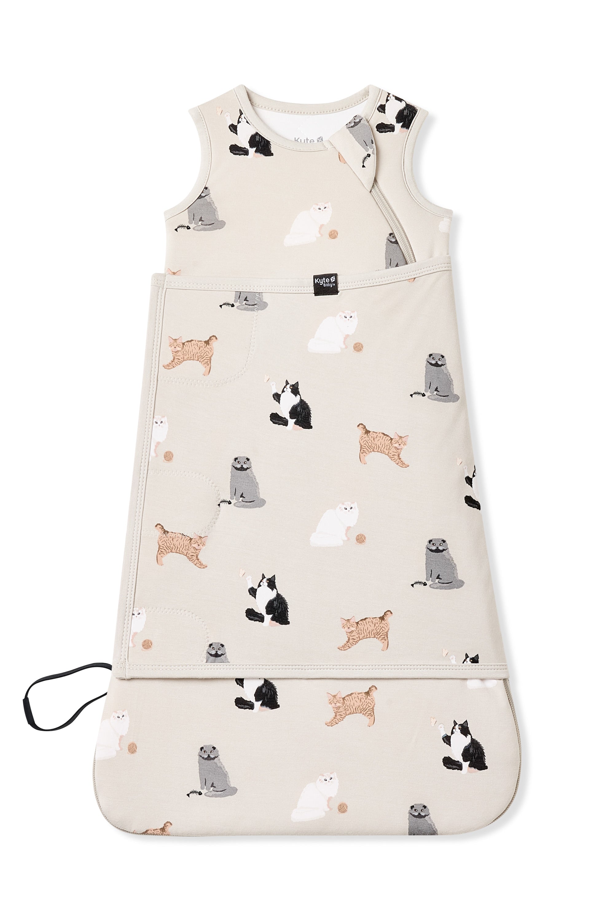 Sleep Bag Swaddler in Fluffy Cat 1.0 shown swaddled