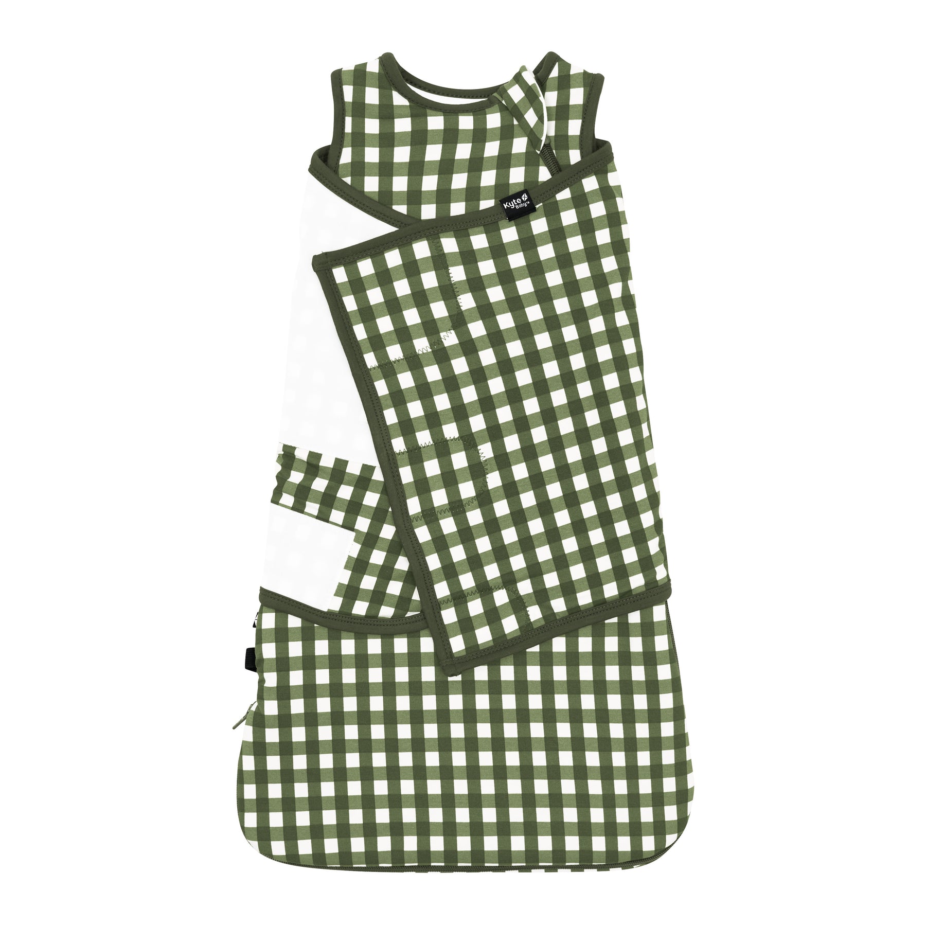 Sleep Bag Swaddler in Gingham Fir 1.0 shown swaddled